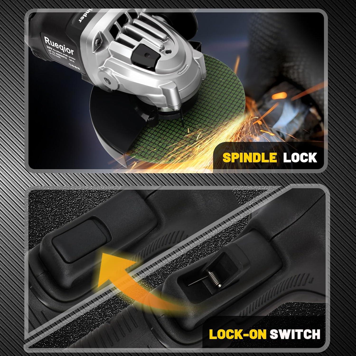 Amoladora Angular Inalámbrica Rueqior 20V MAX 10000 RPM 4.5"