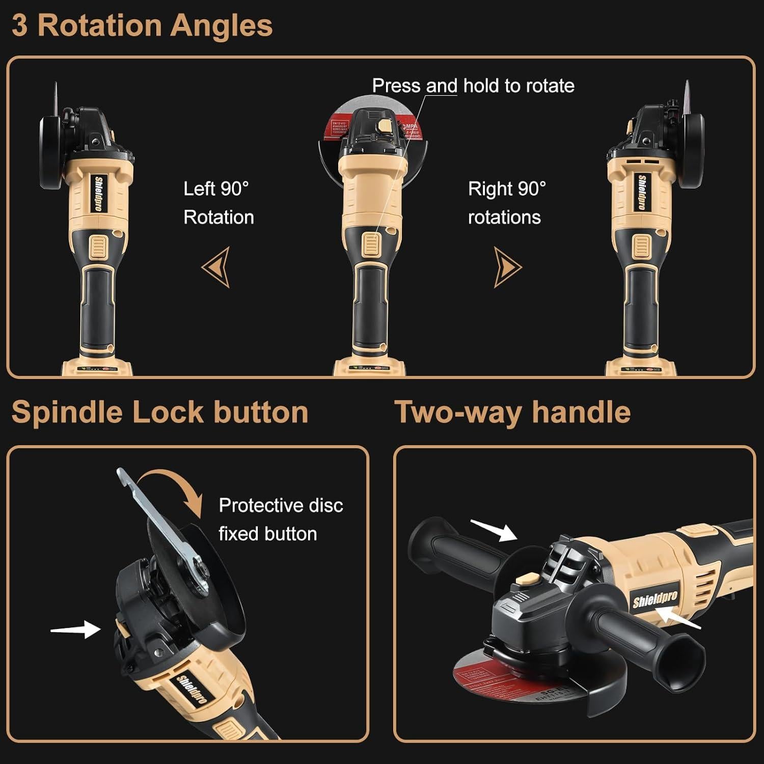 Amoladora Angular Inalámbrica Shieldpro 20V 4.0Ah 9500 RPM