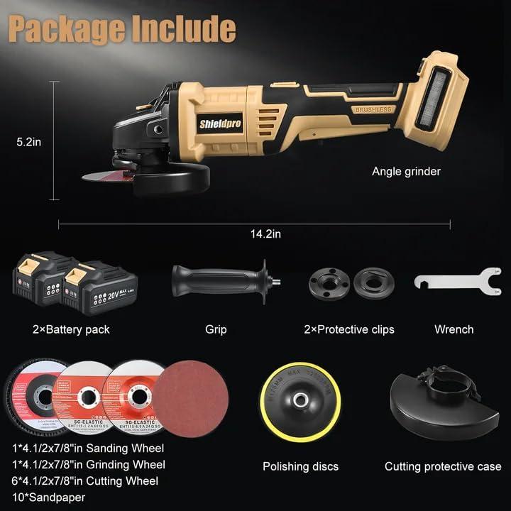 Amoladora Angular Inalámbrica Shieldpro 20V 4.0Ah 9500 RPM
