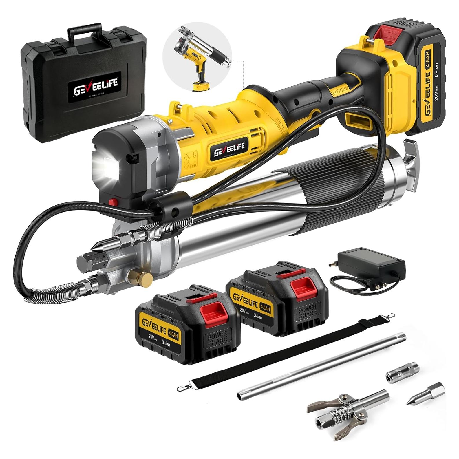 Pistola de Grasa Eléctrica GEVEELIFE HYQ 12,000 PSI 2x4000mAh