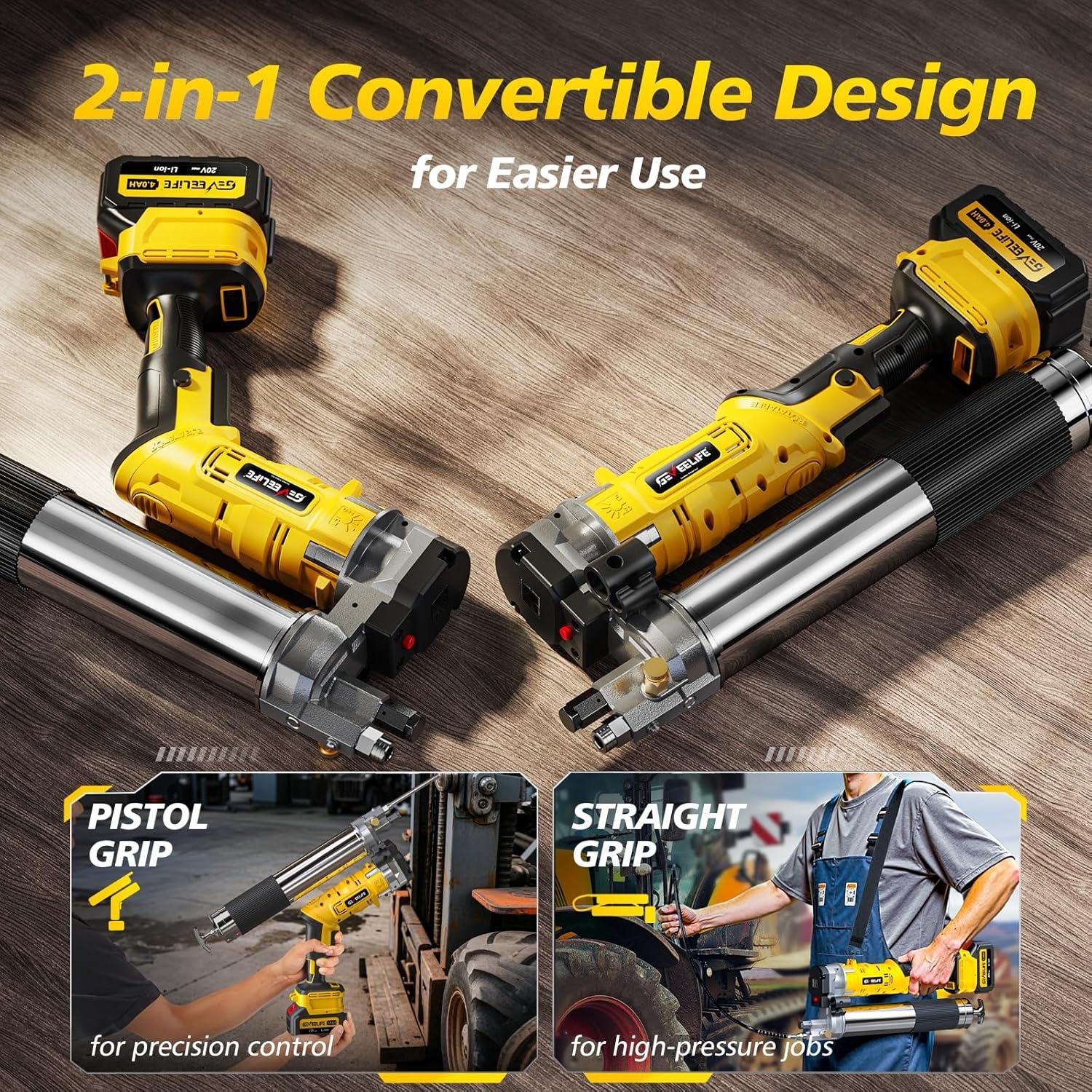 Pistola de Grasa Eléctrica GEVEELIFE HYQ 12,000 PSI 2x4000mAh