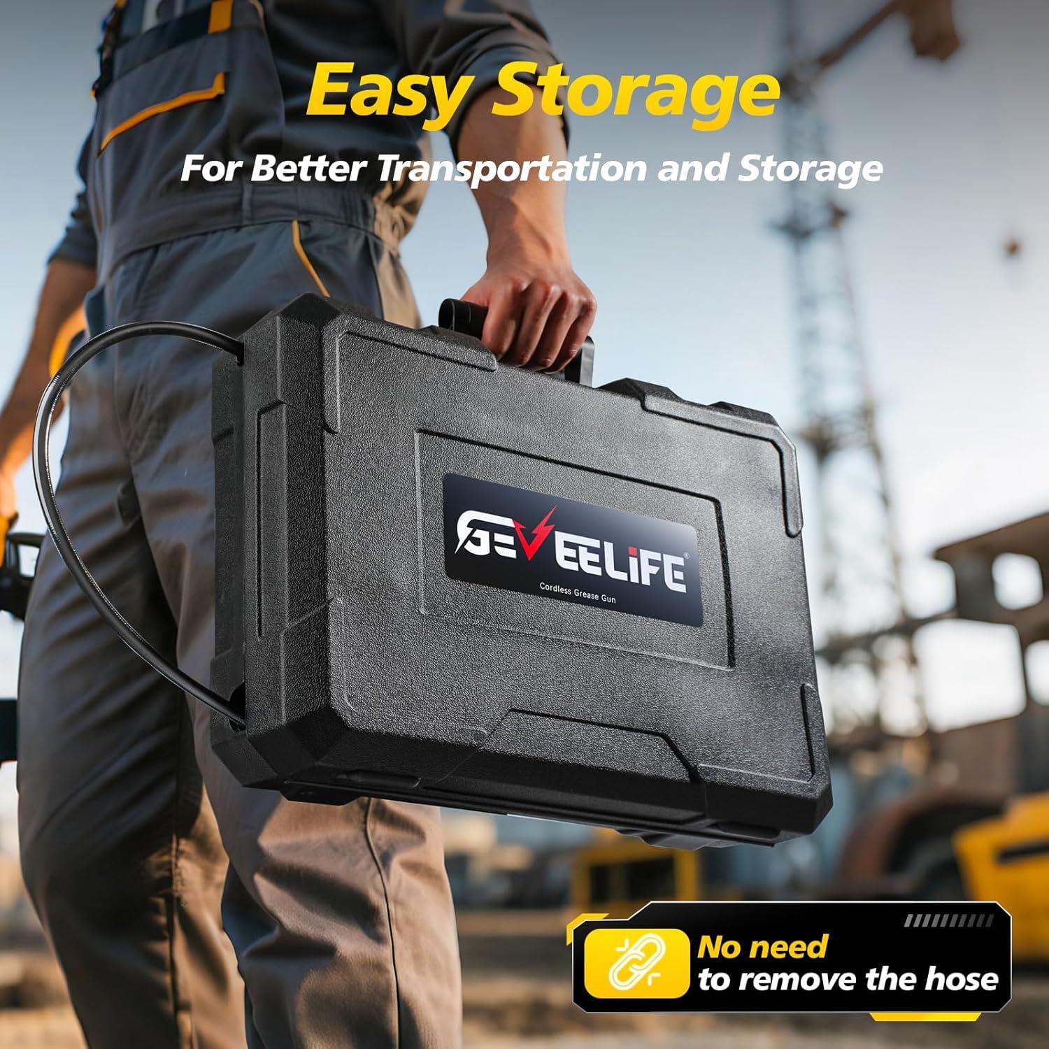 Pistola de Grasa Eléctrica GEVEELIFE HYQ 12,000 PSI 2x4000mAh