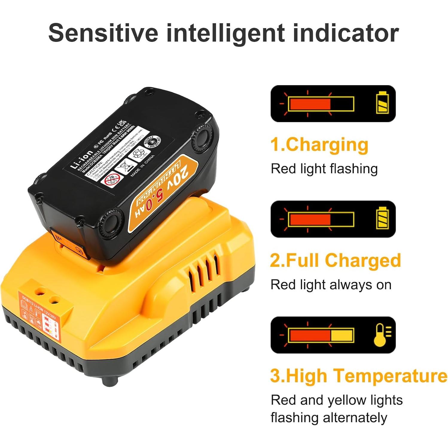 Batería 20V Max 5.0Ah Bslite + Cargador DCB112 para Dewalt