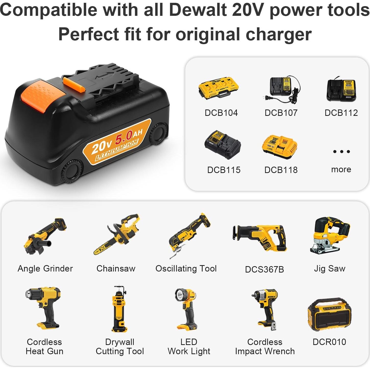 Batería 20V Max 5.0Ah Bslite + Cargador DCB112 para Dewalt
