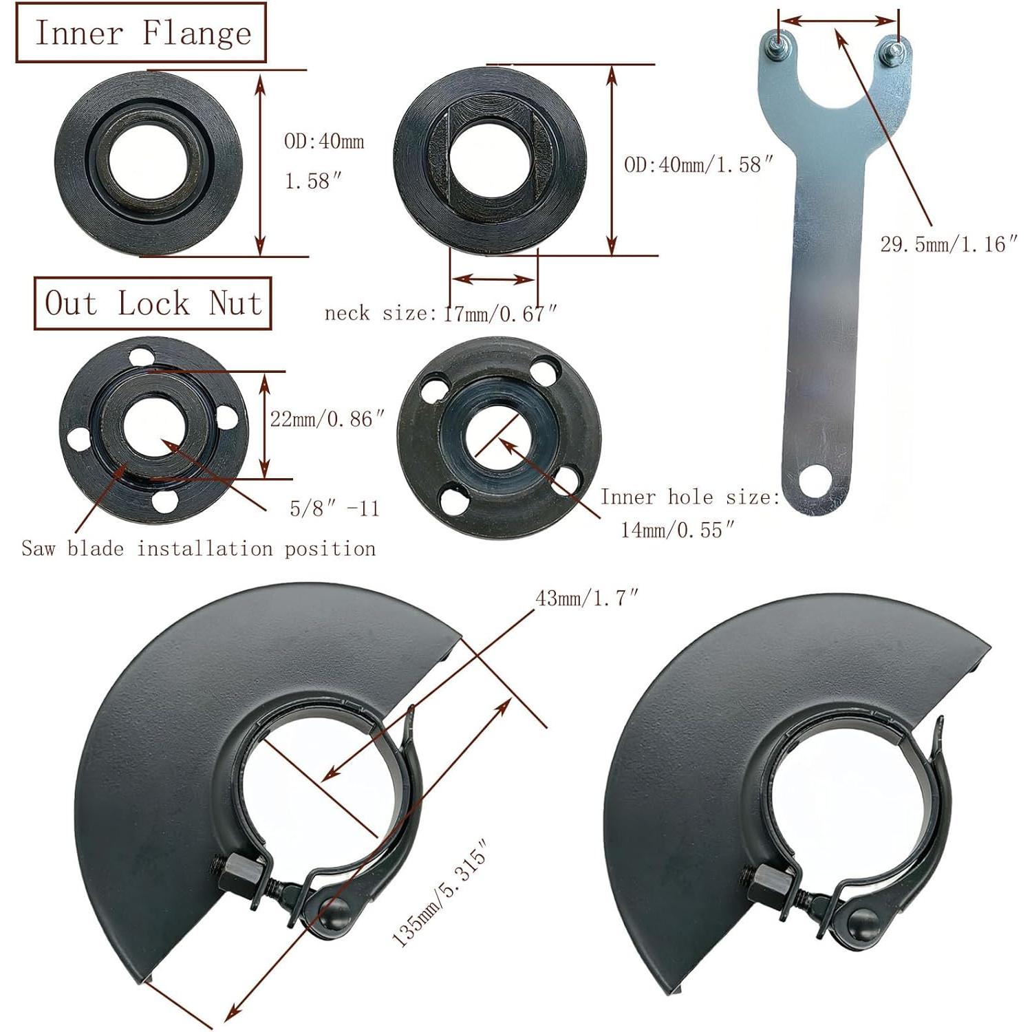 126686-3 4-1/2" 115mm 5” 125mm Angle Grinder Safety Guard Protector Flange Wrench Metal Lock Nut Replace for DEWALT BOSCH MAKITA XAG04T XAG04Z XAG09Z XAG11Z RYOBI METABO Angle Grinder