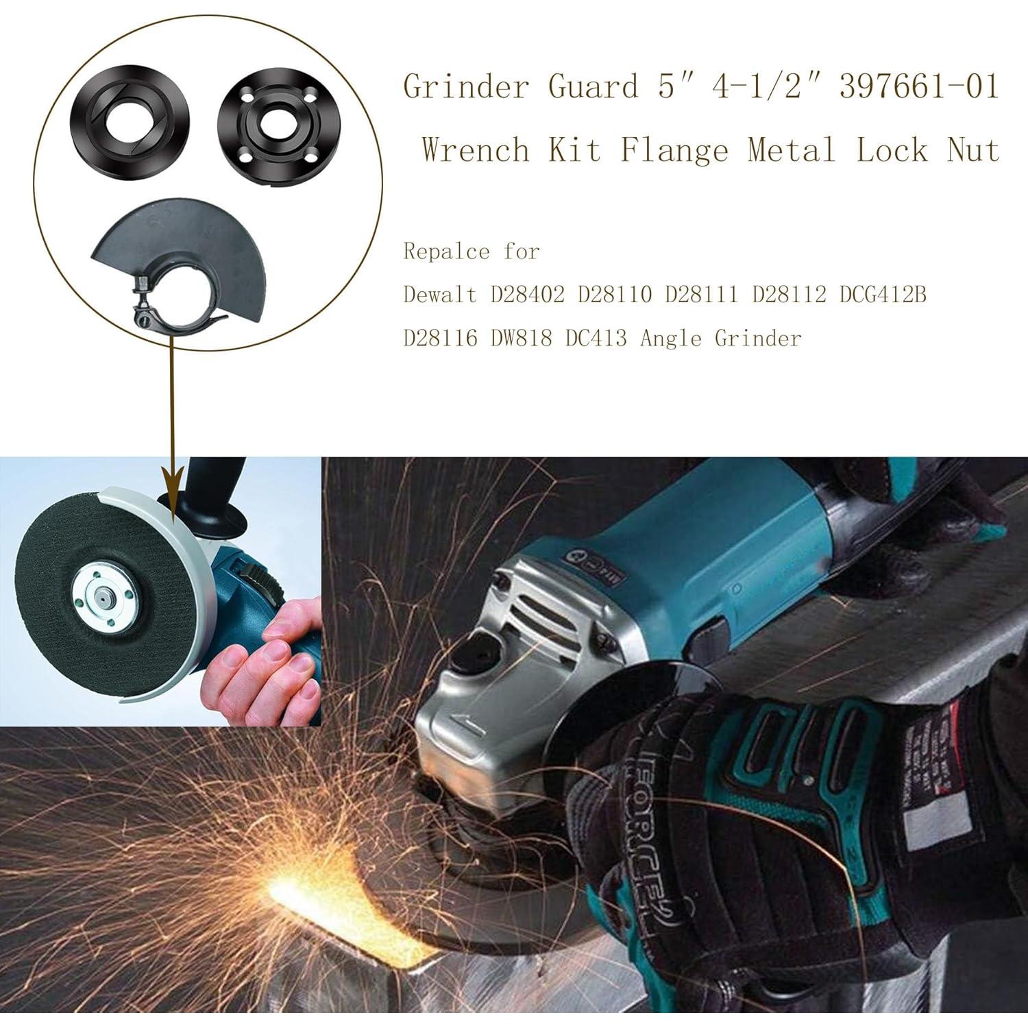 126686-3 4-1/2" 115mm 5” 125mm Angle Grinder Safety Guard Protector Flange Wrench Metal Lock Nut Replace for DEWALT BOSCH MAKITA XAG04T XAG04Z XAG09Z XAG11Z RYOBI METABO Angle Grinder