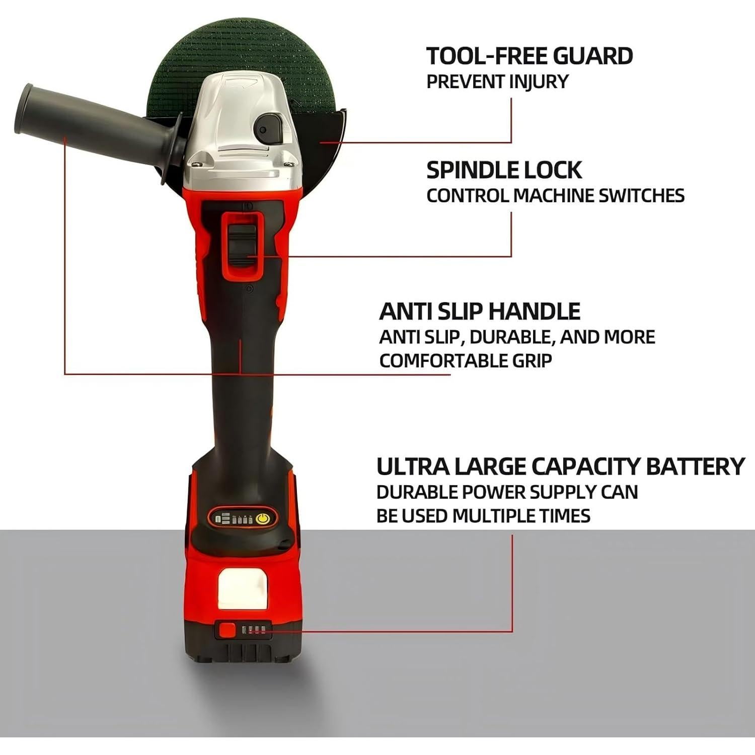 Amoladora Angular Inalámbrica DOGTOOTH 21V 3 en 1 con 2 Baterías
