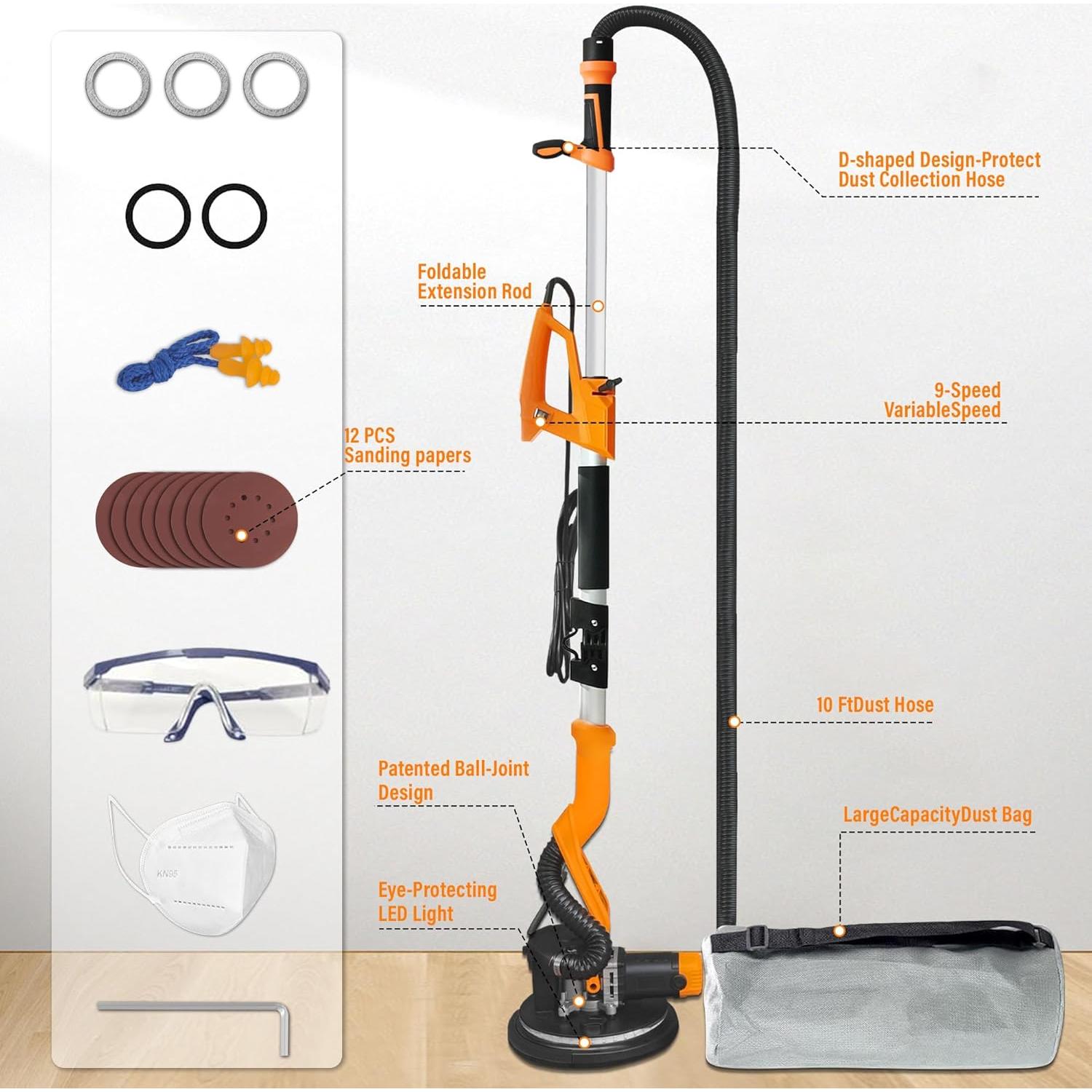 Lijadora de Yeso Eléctrica POPBULL 1050W 9 Velocidades LCD