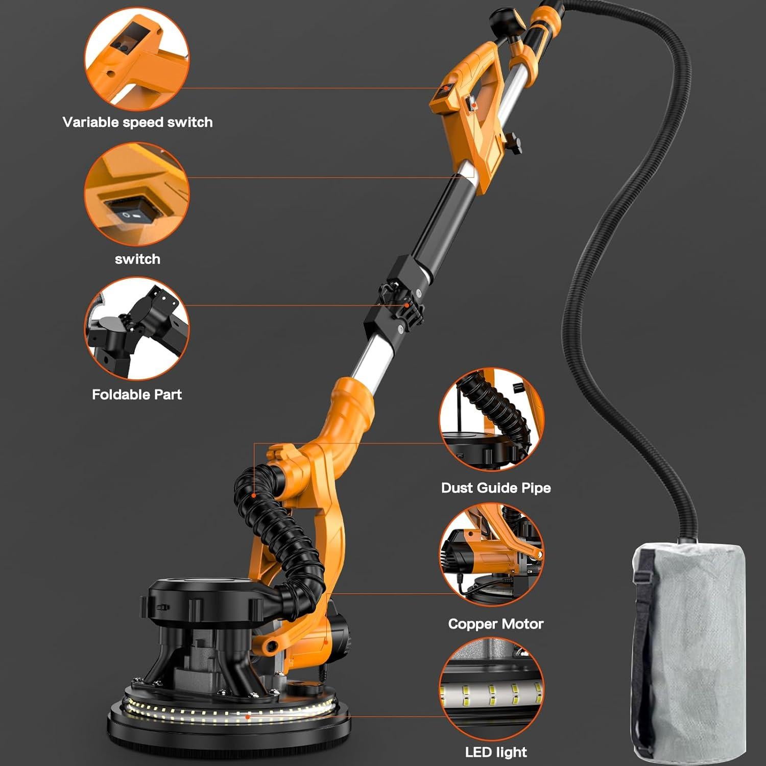 Lijadora de Drywall Borsstyne 950W 9 Velocidades con Luz LED