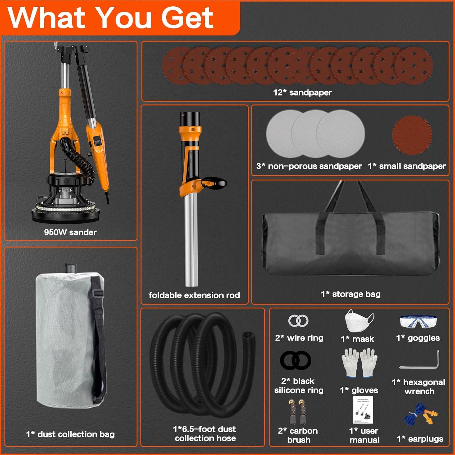 Lijadora de Drywall Borsstyne 950W 9 Velocidades con Luz LED