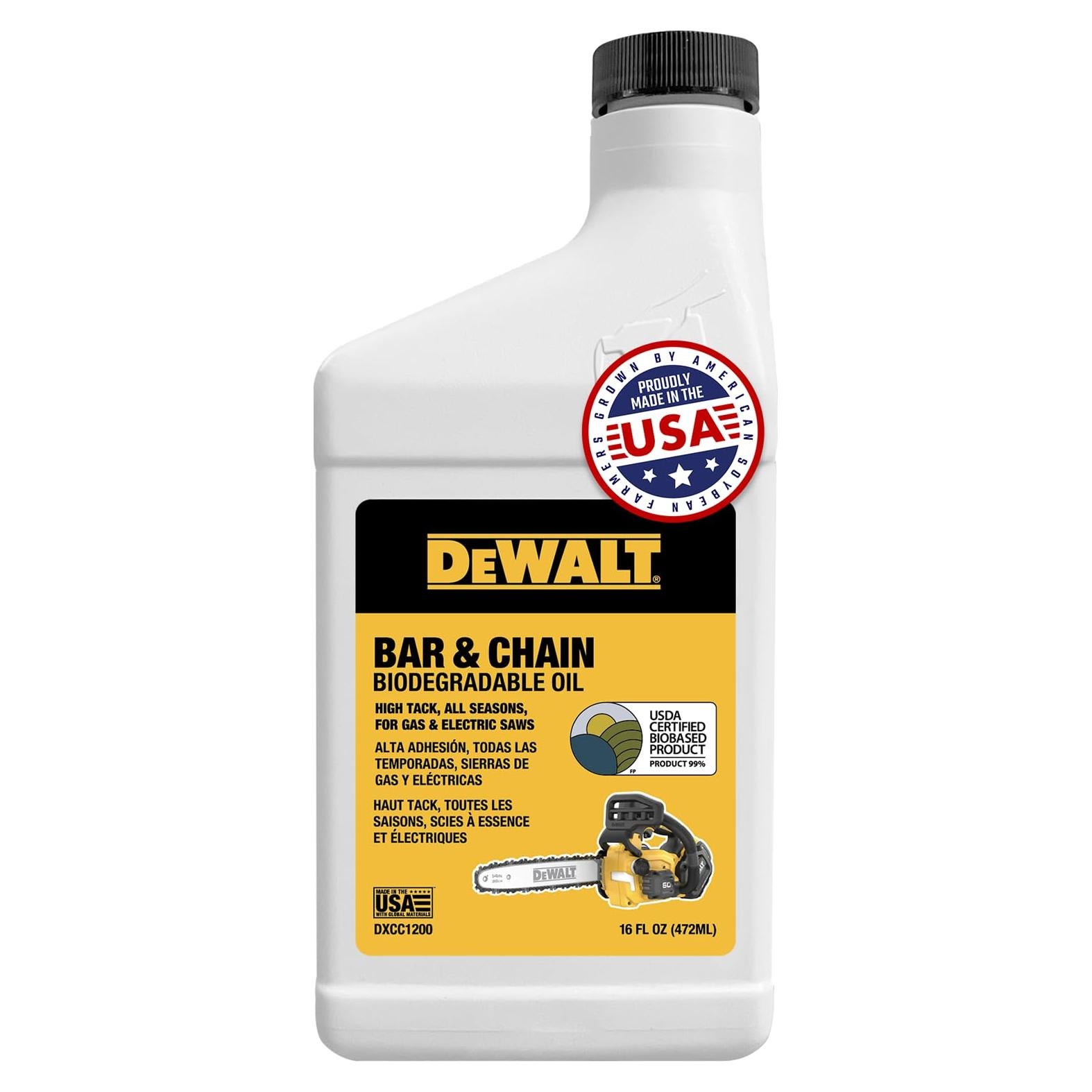 Aceite Biodegradable DEWALT 473 ml para Motosierra Ecológico