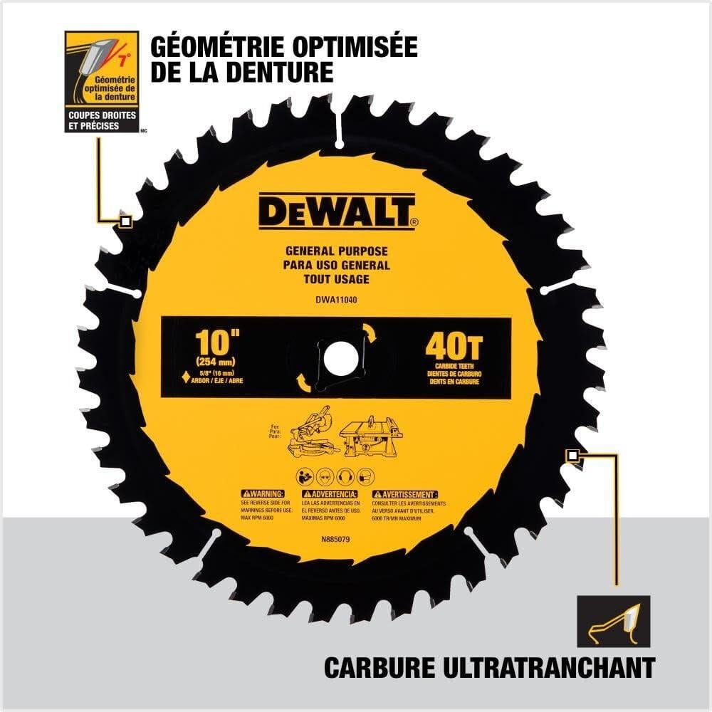 Sierra Circular DEWALT 25.4 cm 40 Dientes Carburo Afilado
