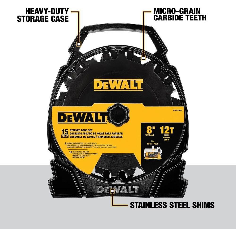 Sierra de Dado Apilada DEWALT 20.32 cm 12 Dientes DW812DADO