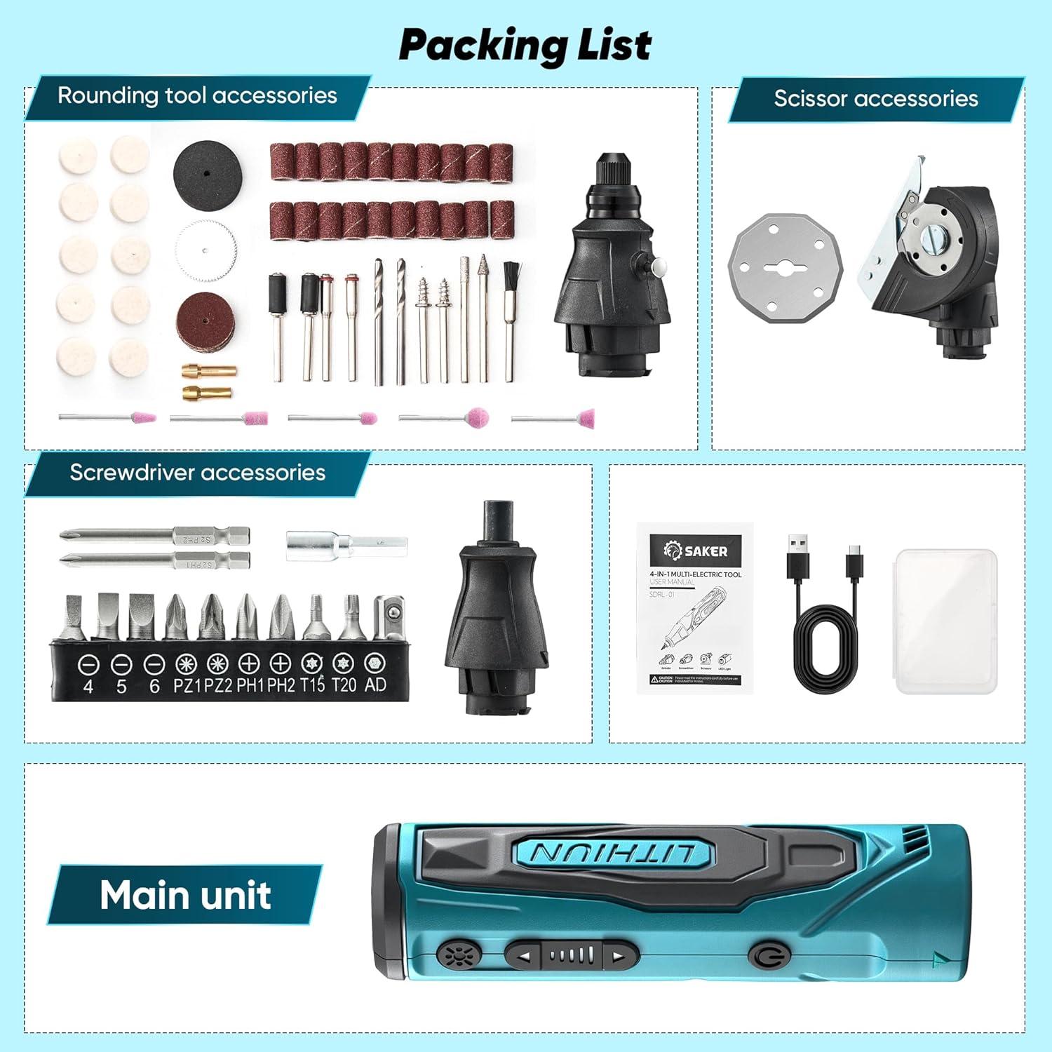 Kit de Herramientas Saker 65-en-1 4V Destornillador Eléctrico