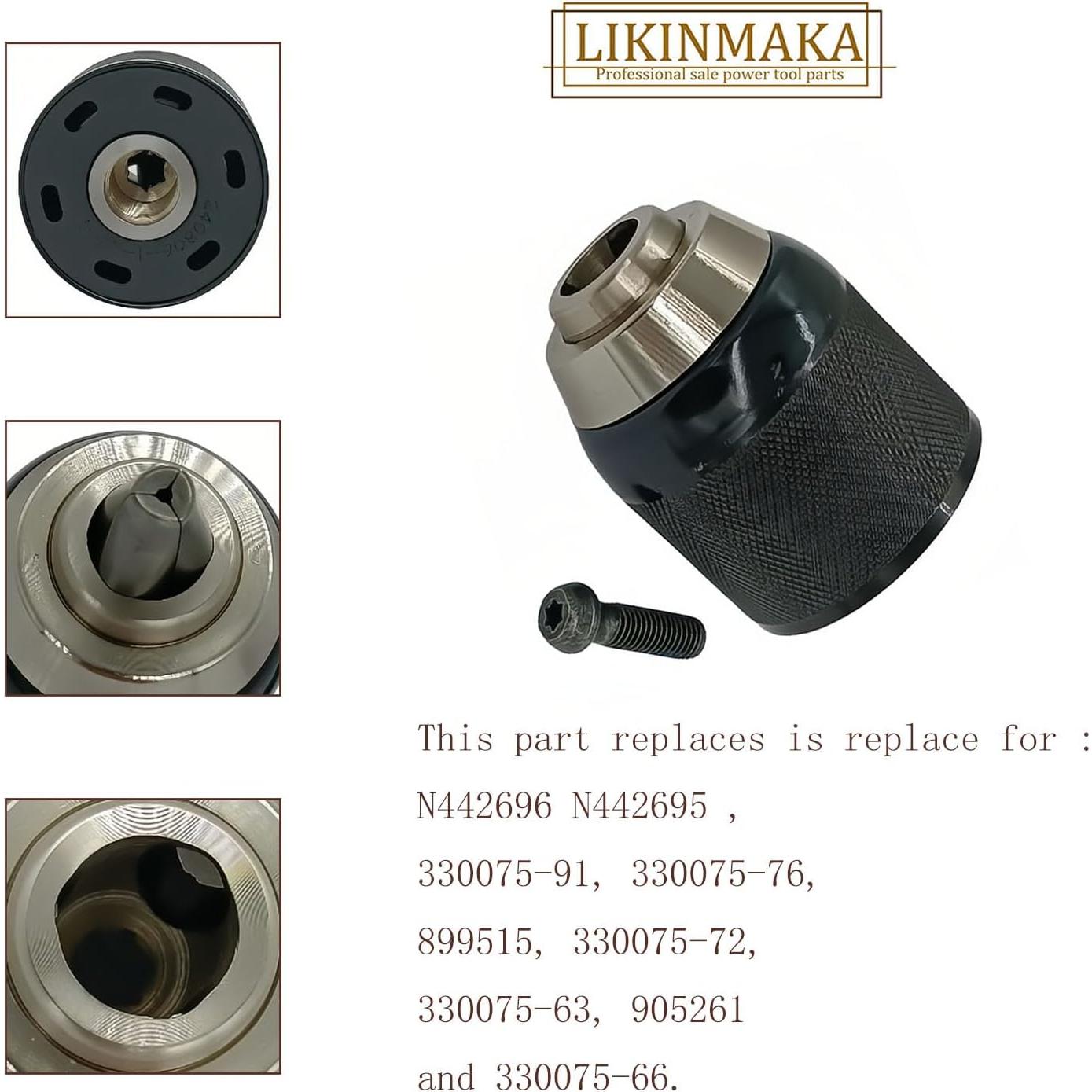 N196034 N442696 N161775 Chuck Keyless Replace for DeWALT DCD797 DCD792 DCD791 DCD790 DC988K DCD795 DC984KN DCD796 with N092854 1/4"-28 Left Hand Chuck Screw Cordless Compact 1/2-Inch (13mm) Drill