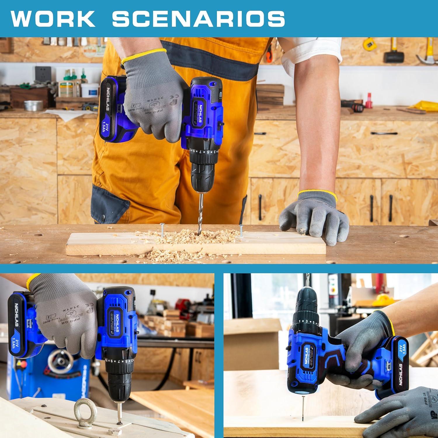 Taladro Inalámbrico Nichilas 21V 2 Baterías 1500mAh 2 Velocidades