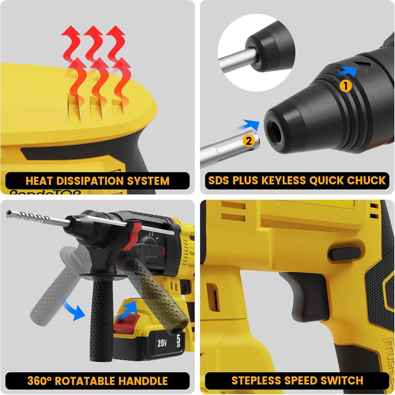 Rotomartillo Inalámbrico Dewalt 20V Sin Escobillas 4 Funciones