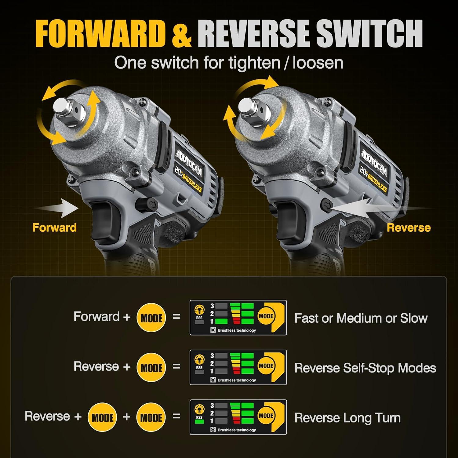 Llave de impacto inalámbrica ADOTOCAM 20V 1000 Nm 3 velocidades