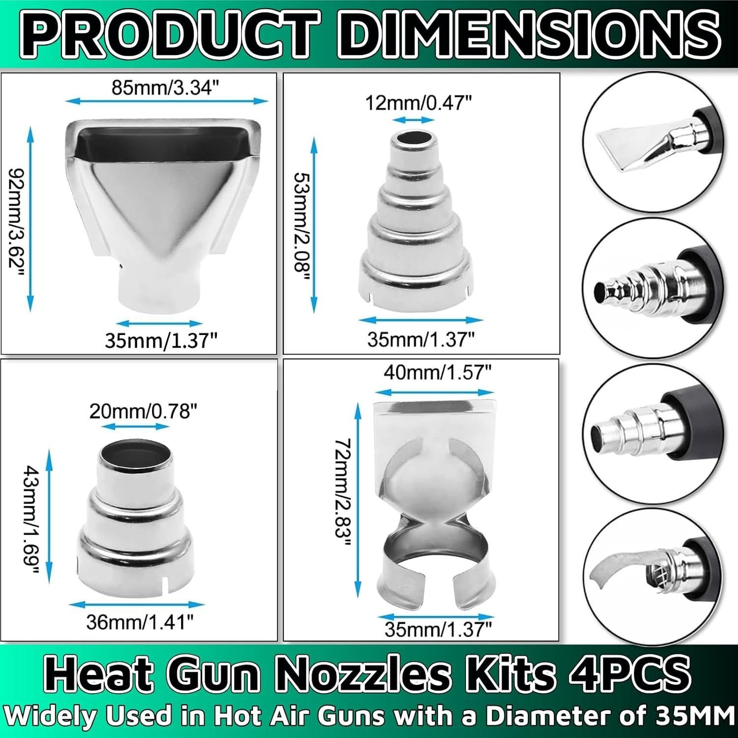 Kit de Boquillas para Pistola de Calor 35mm WenTigDY 4 Piezas