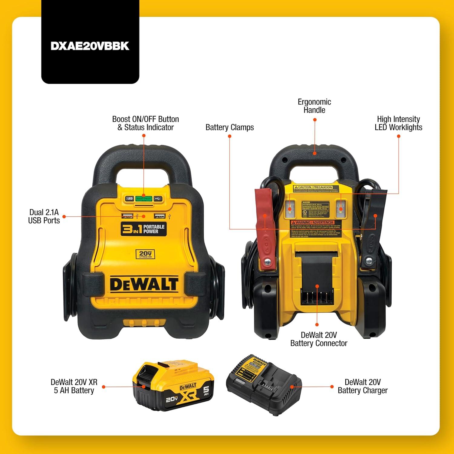 Aumentador de Batería DeWalt DXAE20VBBK con Batería 20V 5Ah
