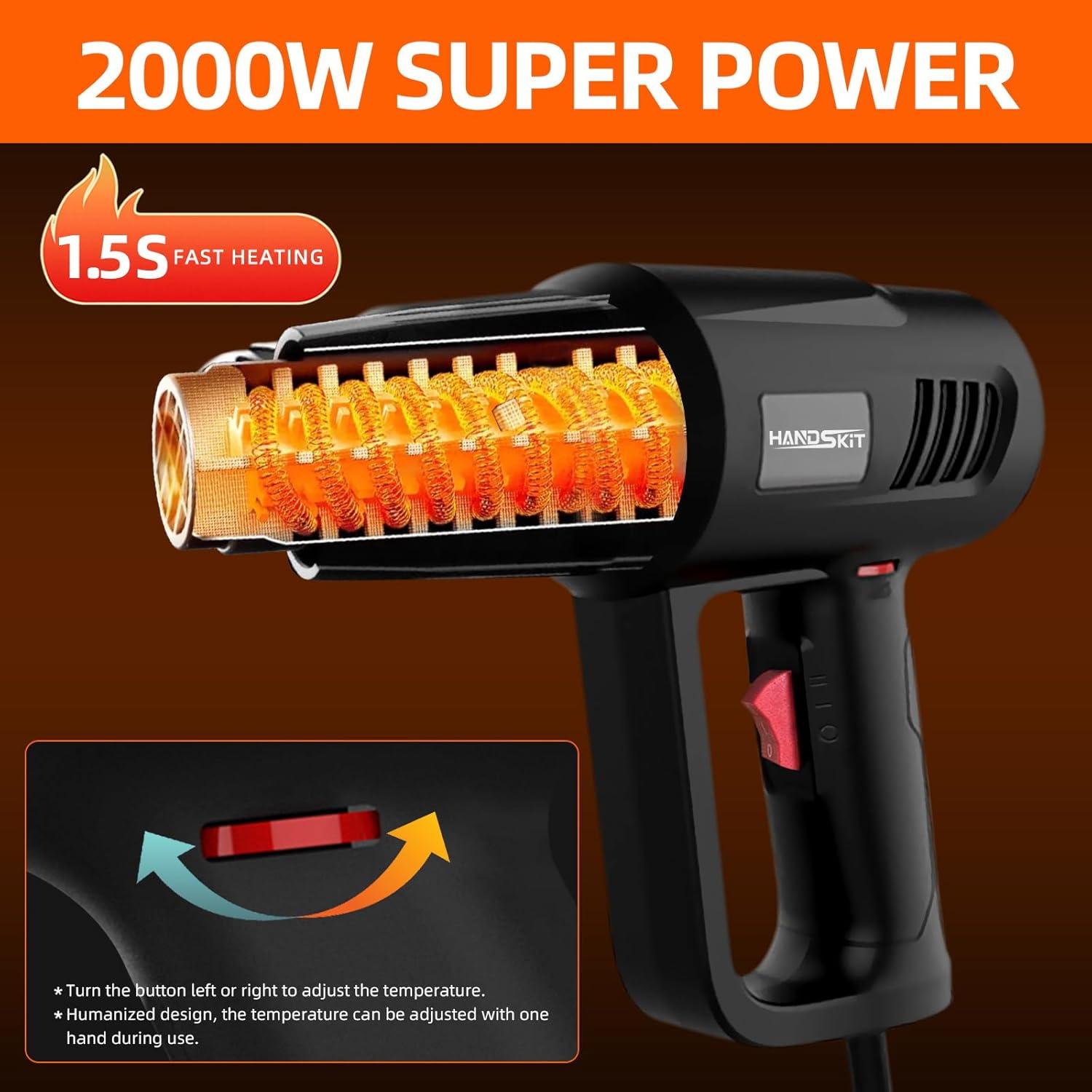 Pistola de Calor HANDSKIT 2000W con 4 Boquillas y Estuche