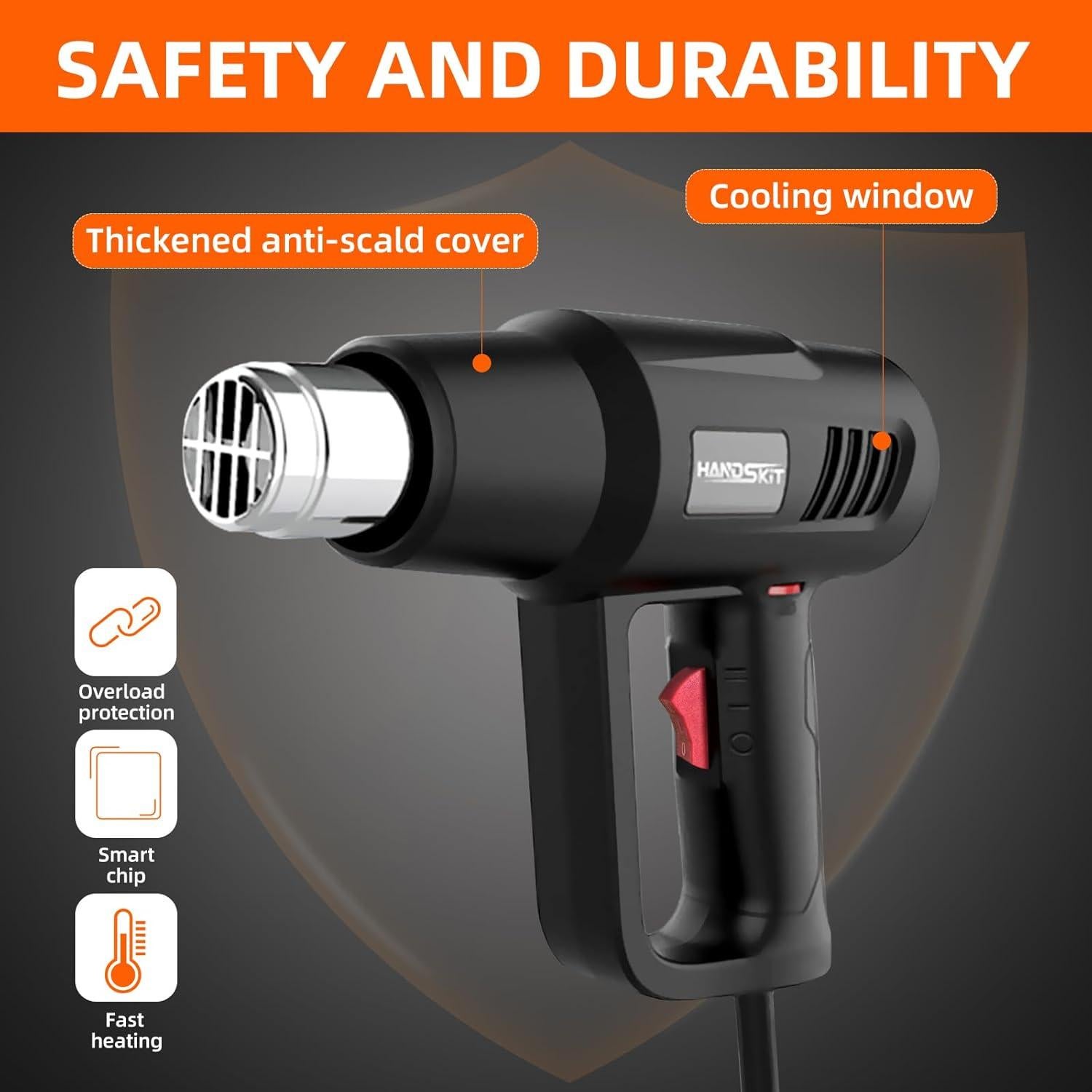 Pistola de Calor HANDSKIT 2000W con 4 Boquillas y Estuche