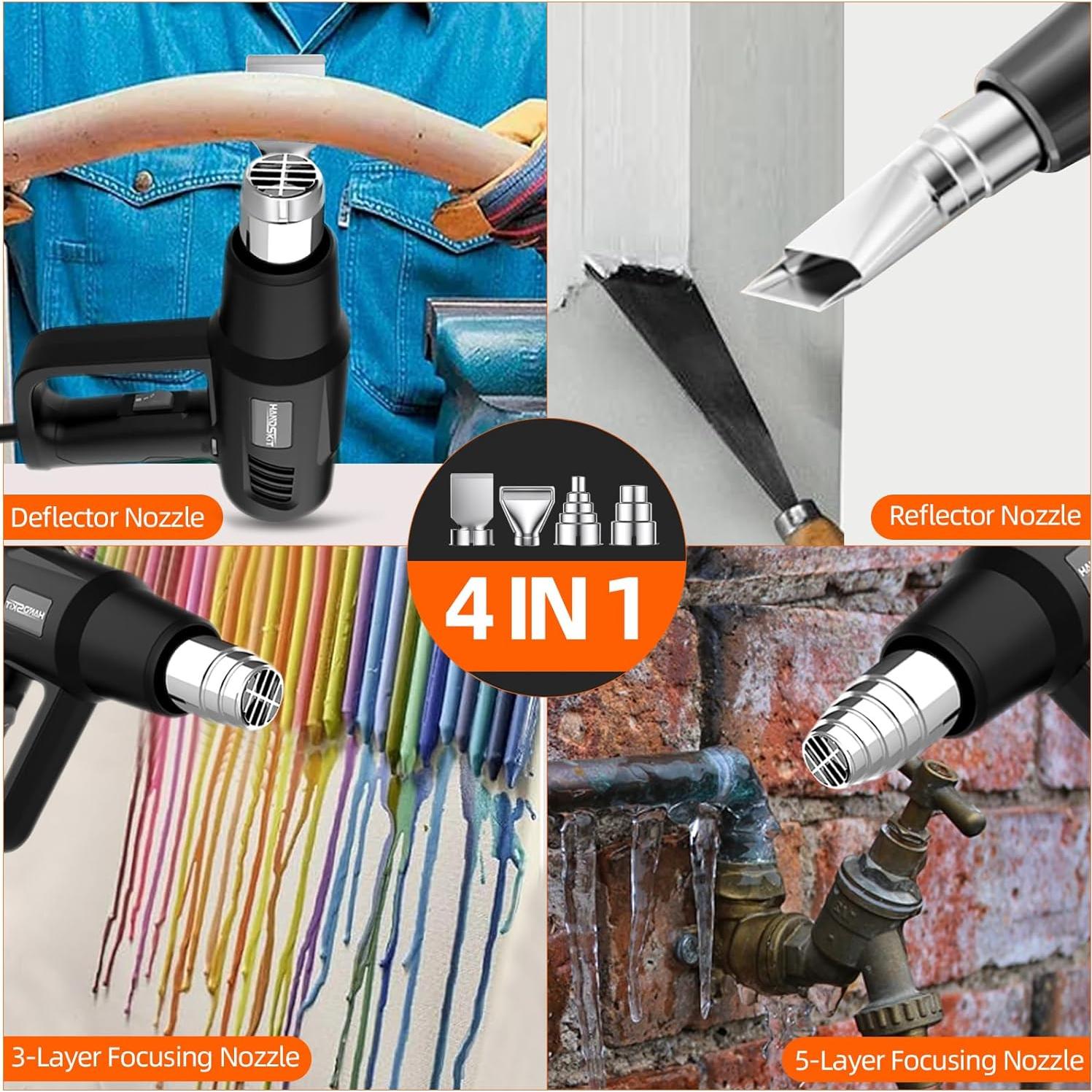 Pistola de Calor HANDSKIT 2000W con 4 Boquillas y Estuche