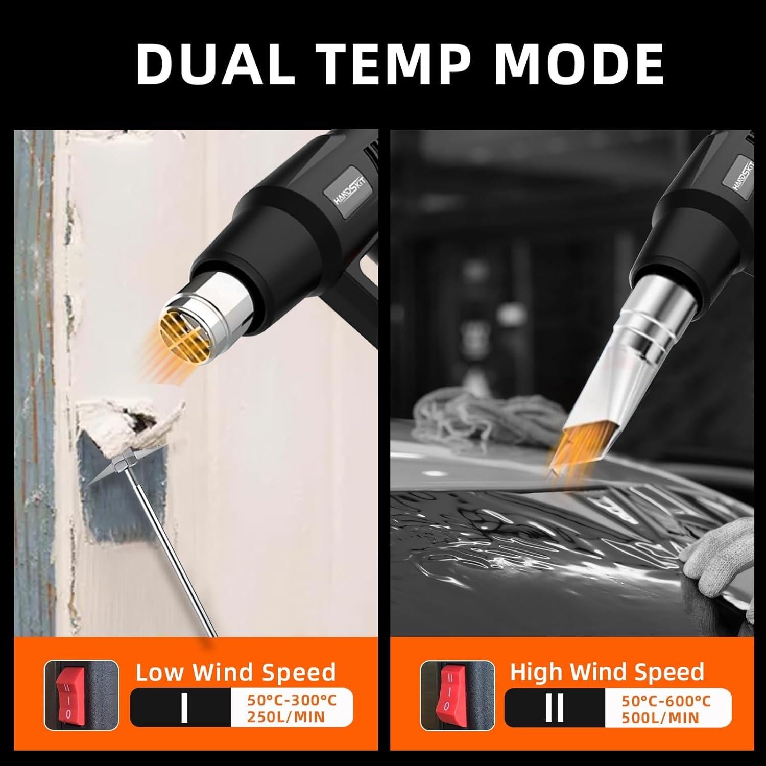 Pistola de Calor HANDSKIT 2000W con 4 Boquillas y Estuche