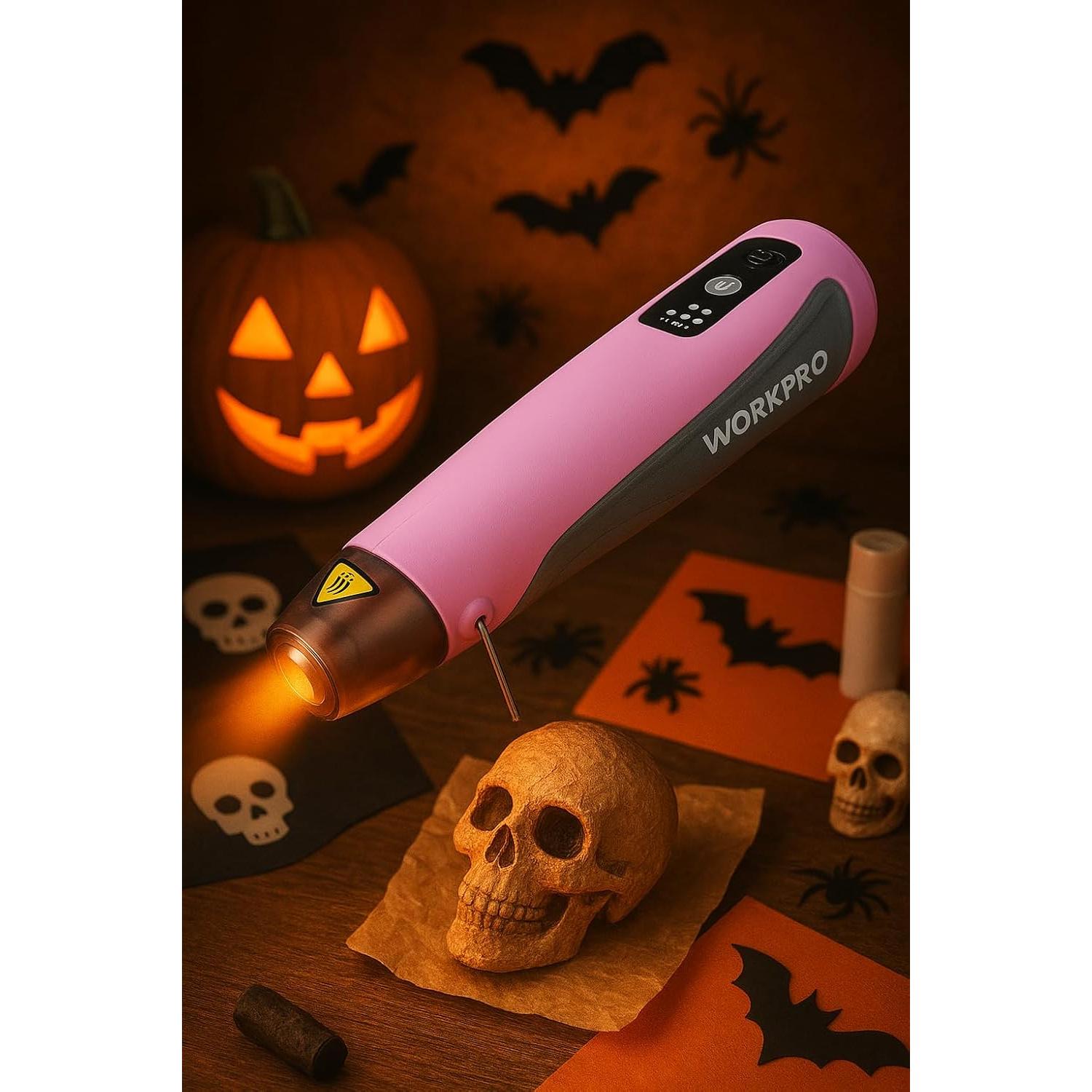 WORKPRO 7.2V Mini Cordless Heat Gun, 842℉ Hot Air Gun with Reflector Nozzle, 3 Temp Settings – Cool Air, 482℉/842℉, Ceramic Heating Core, Ideal for Christmas Crafts, Includes 50 Heat Shrink Tubes