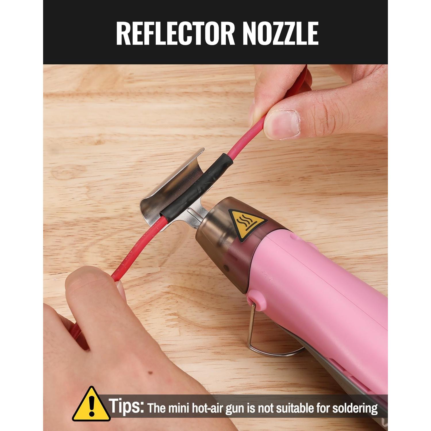 WORKPRO 7.2V Mini Cordless Heat Gun, 842℉ Hot Air Gun with Reflector Nozzle, 3 Temp Settings – Cool Air, 482℉/842℉, Ceramic Heating Core, Ideal for Christmas Crafts, Includes 50 Heat Shrink Tubes