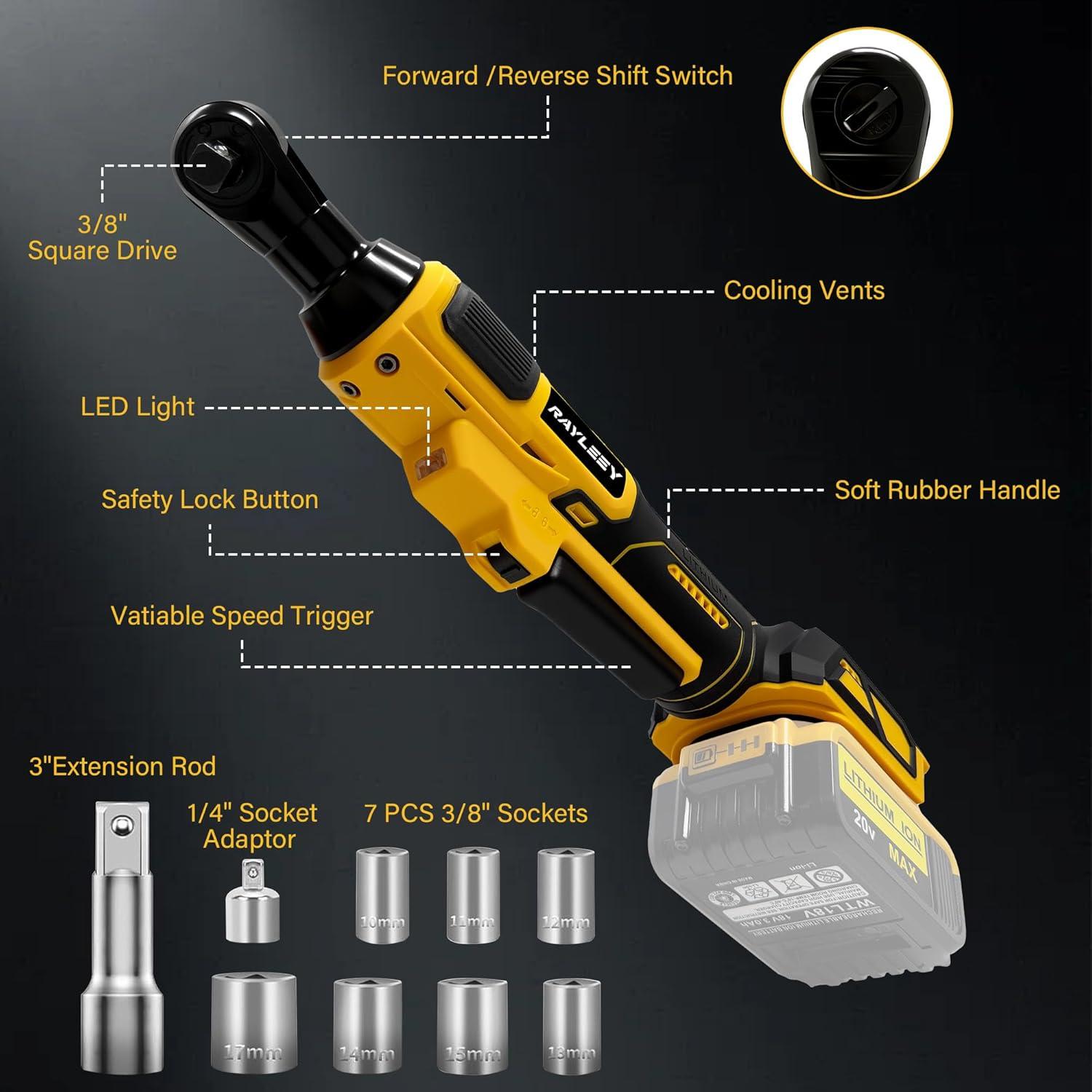 Llave de Trinquete Inalámbrica RAYLEEY 3/8" 20V Max 60 N.m