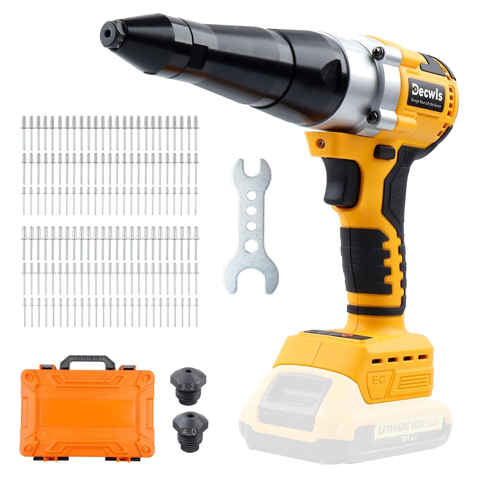 Pistola de Remaches Inalámbrica Decwls 20V, 3 Cabezales