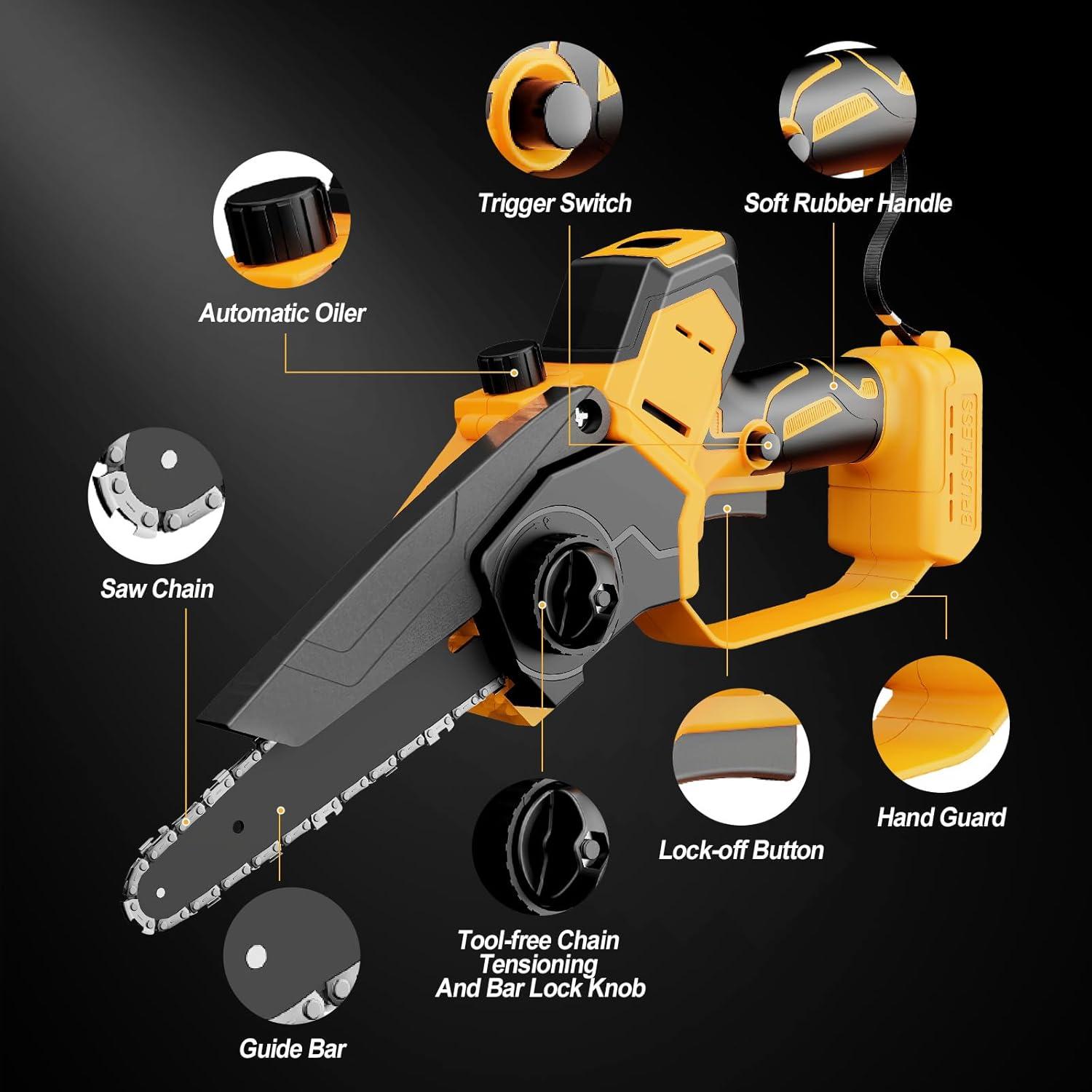 Mini Motosierra Eléctrica Dewalt 20V 2-en-1 800W 6" y 8"