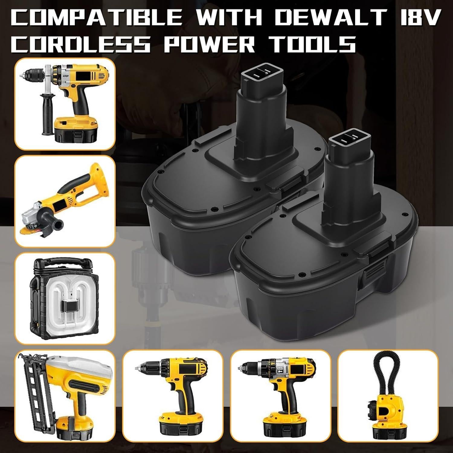 2 Baterías 3600mAh NiMH Dewalt 18V DC9096 DC9098 DC9099
