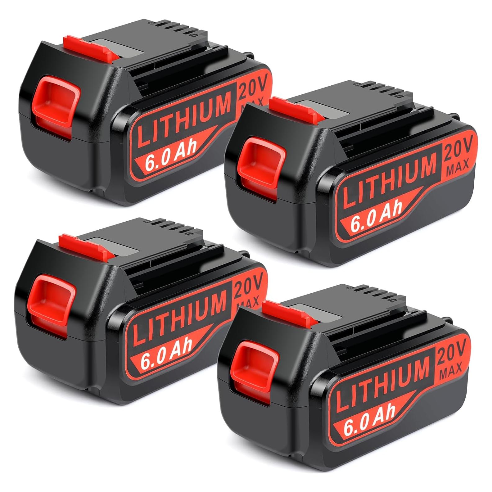 Paquete de 4 Baterías de Reemplazo 20V 6Ah Black+Decker