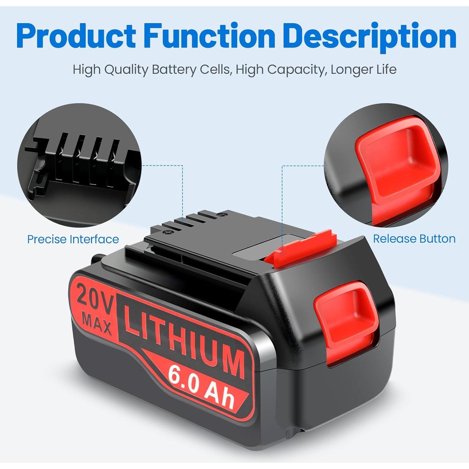 Paquete de 4 Baterías de Reemplazo 20V 6Ah Black+Decker