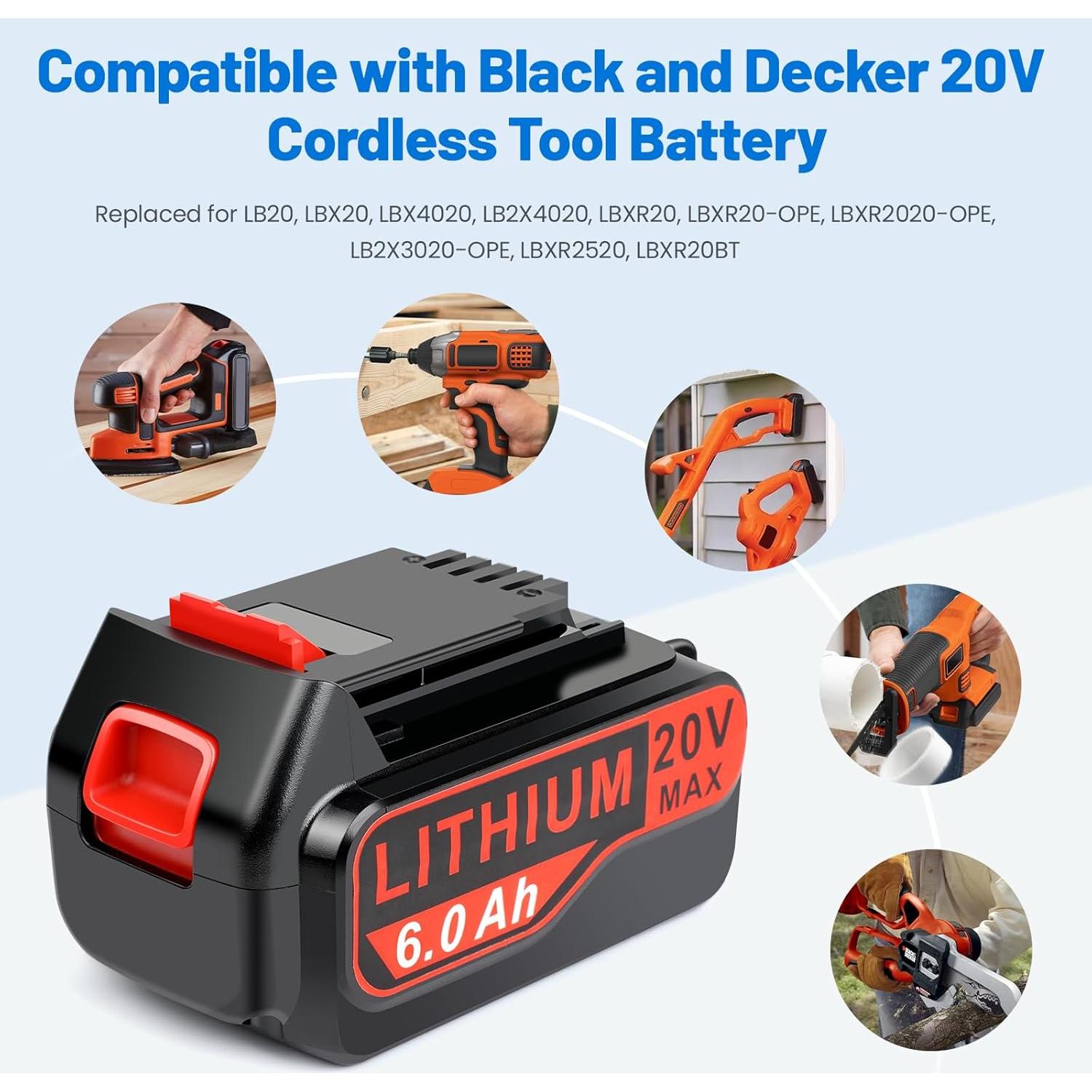 Paquete de 4 Baterías de Reemplazo 20V 6Ah Black+Decker