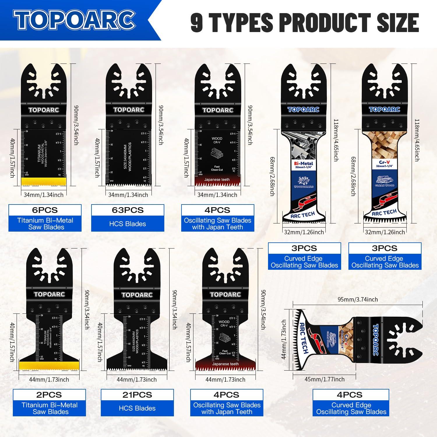 Kit de 110 Hojas de Sierra Oscilante TOPOARC con Titanio