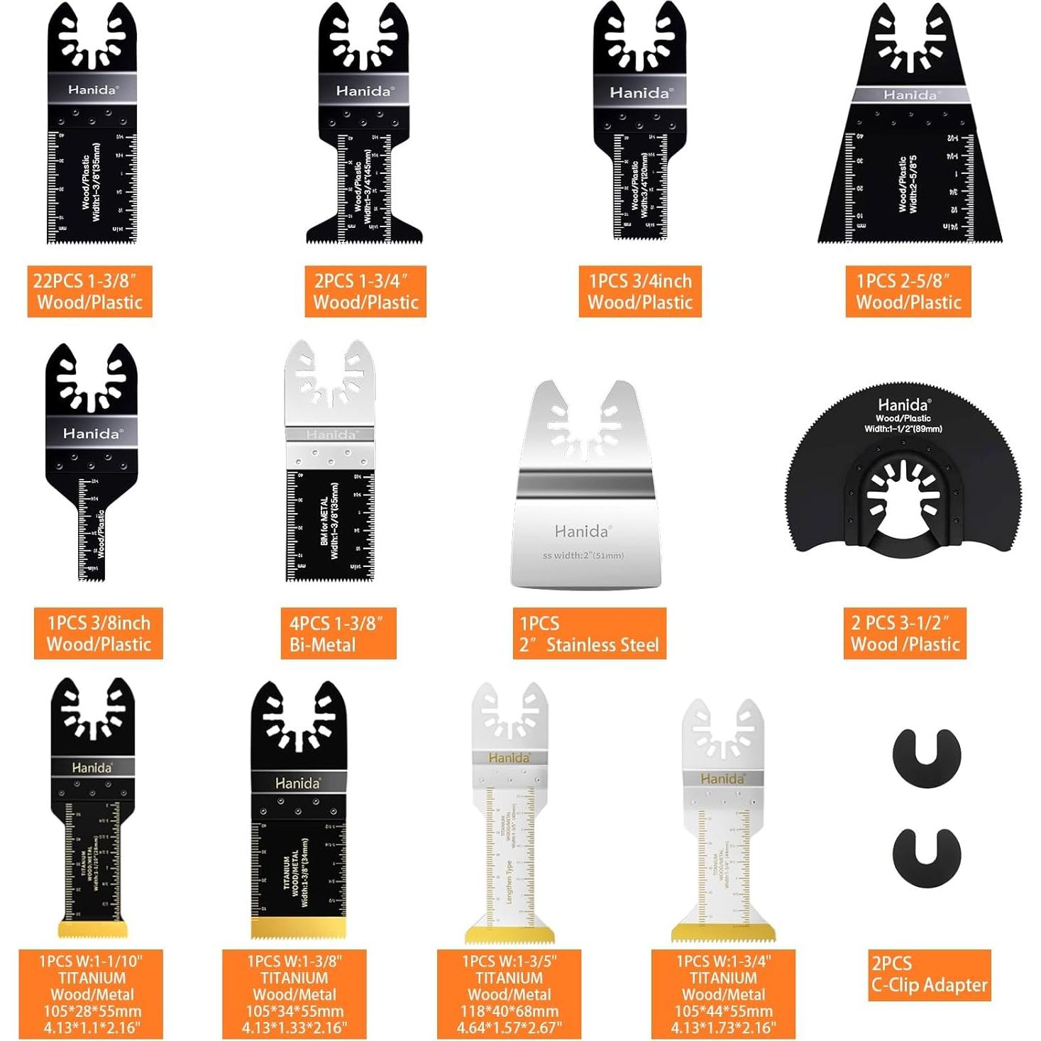Kit de 40 Hojas de Sierra Oscilante Hanida para Madera y Plásticos