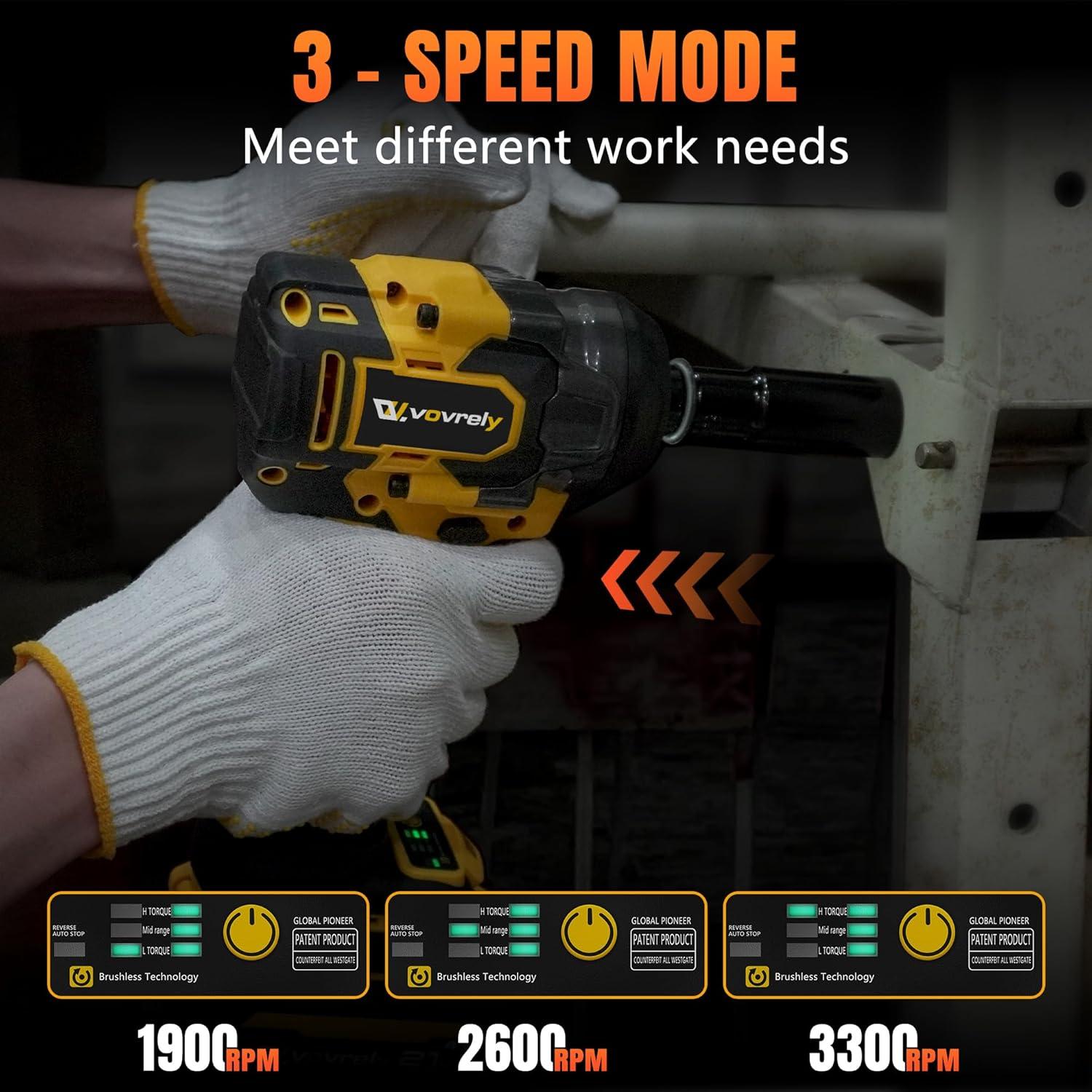 Llave de impacto inalámbrica VOVRELY 1/2" 650N.m 3300RPM