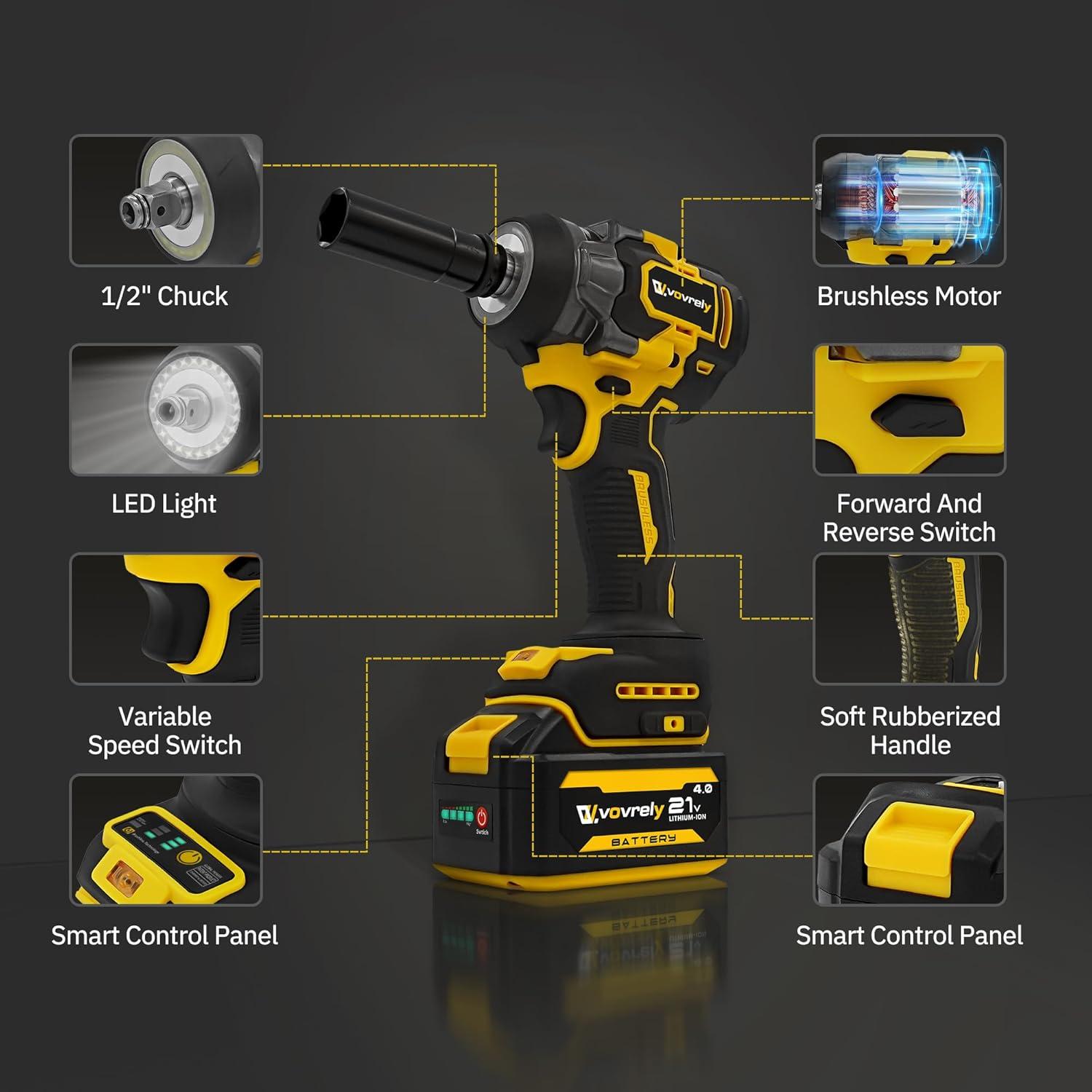 Llave de impacto inalámbrica VOVRELY 1/2" 650N.m 3300RPM