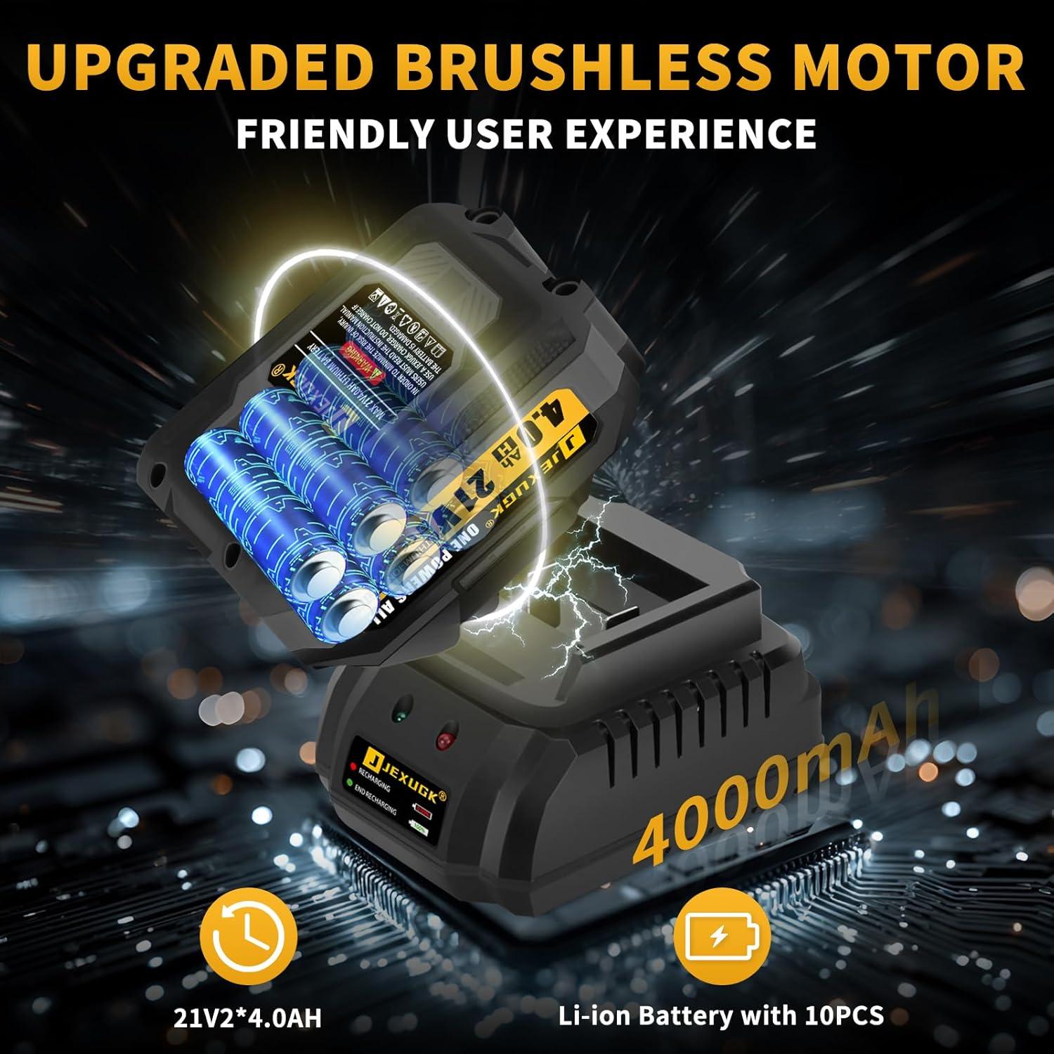 Llave de Impacto Inalámbrica JEXUGK 1600Nm 21V con 2 Baterías 4.0Ah