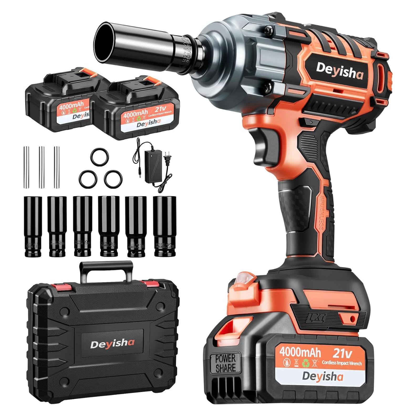 Llave de impacto inalámbrica Deyisha 1500N.m con 2 baterías 4.0Ah