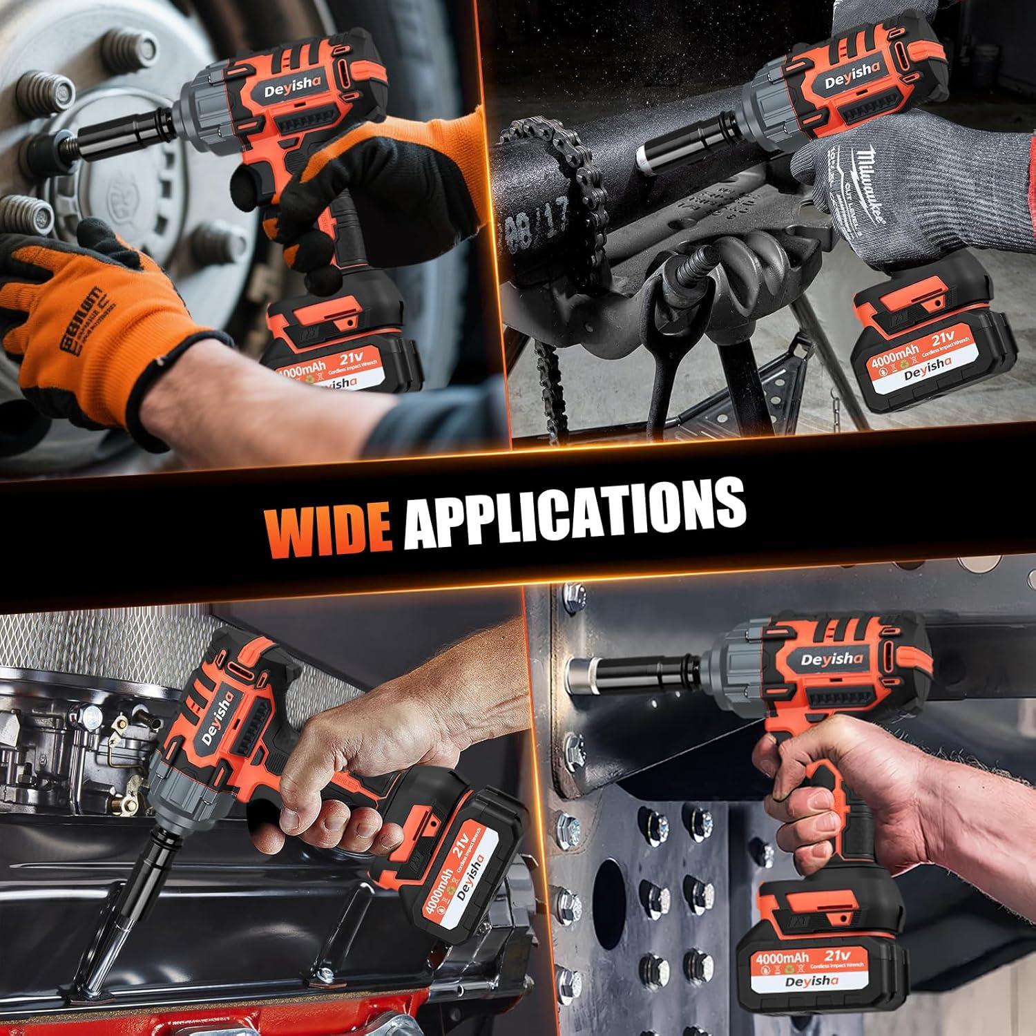 Llave de impacto inalámbrica Deyisha 1500N.m con 2 baterías 4.0Ah