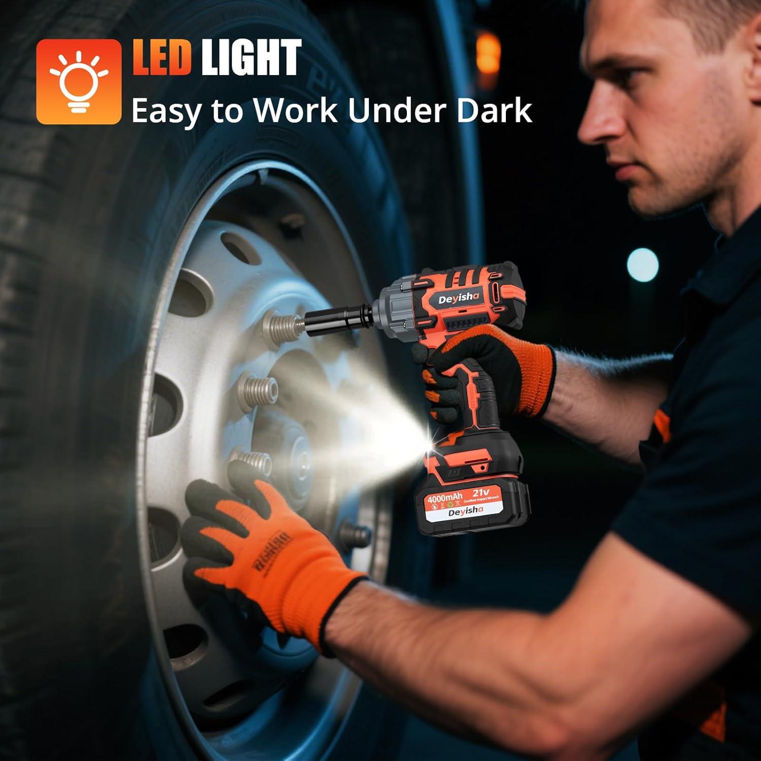 Llave de impacto inalámbrica Deyisha 1500N.m con 2 baterías 4.0Ah