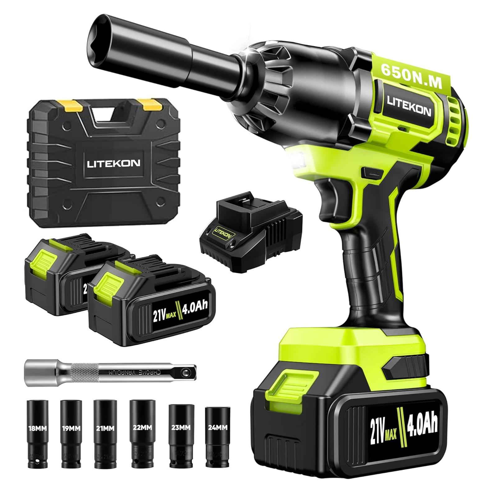 Llave de Impacto Inalámbrica LITEKON 650N.m con 2 Baterías