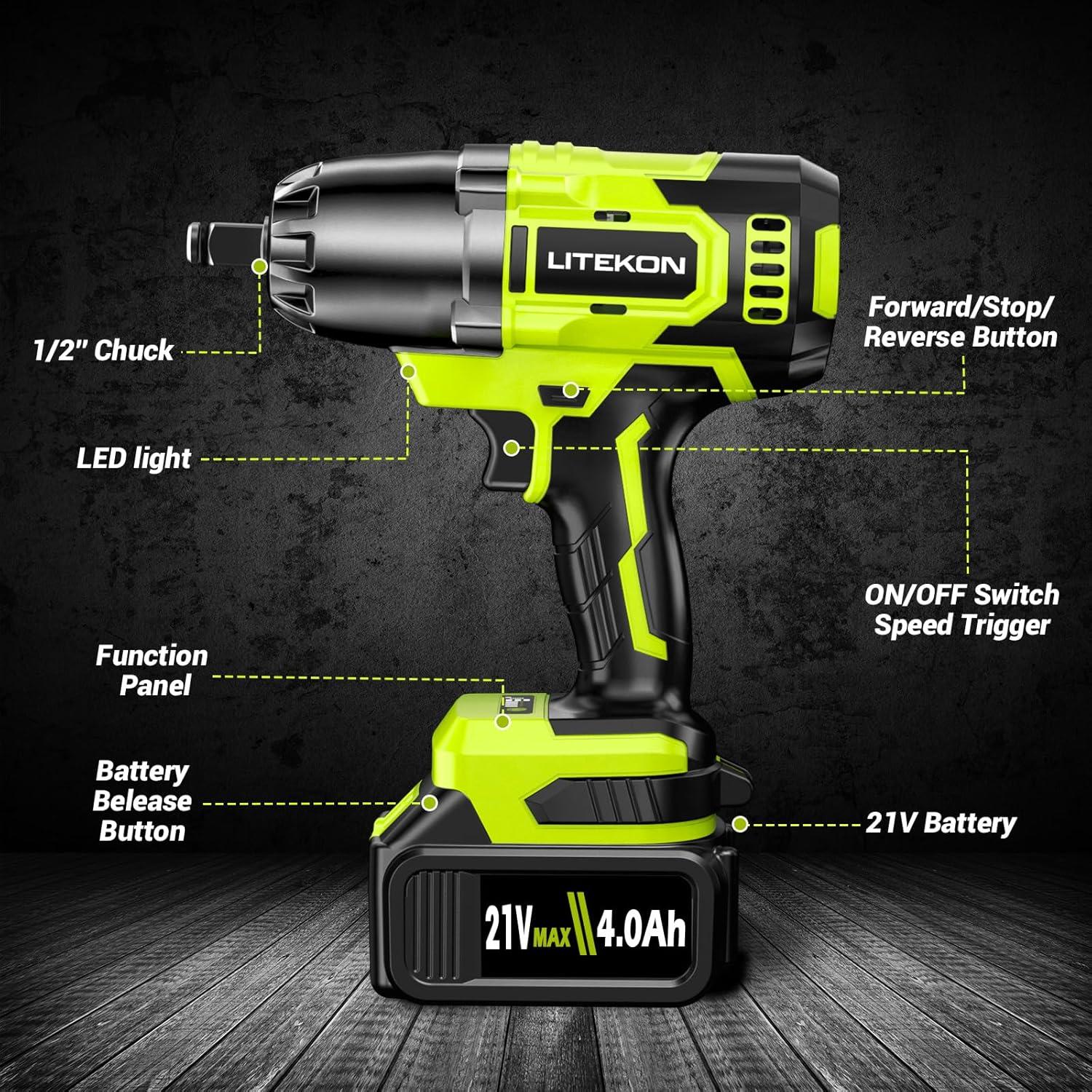 Llave de Impacto Inalámbrica LITEKON 650N.m con 2 Baterías