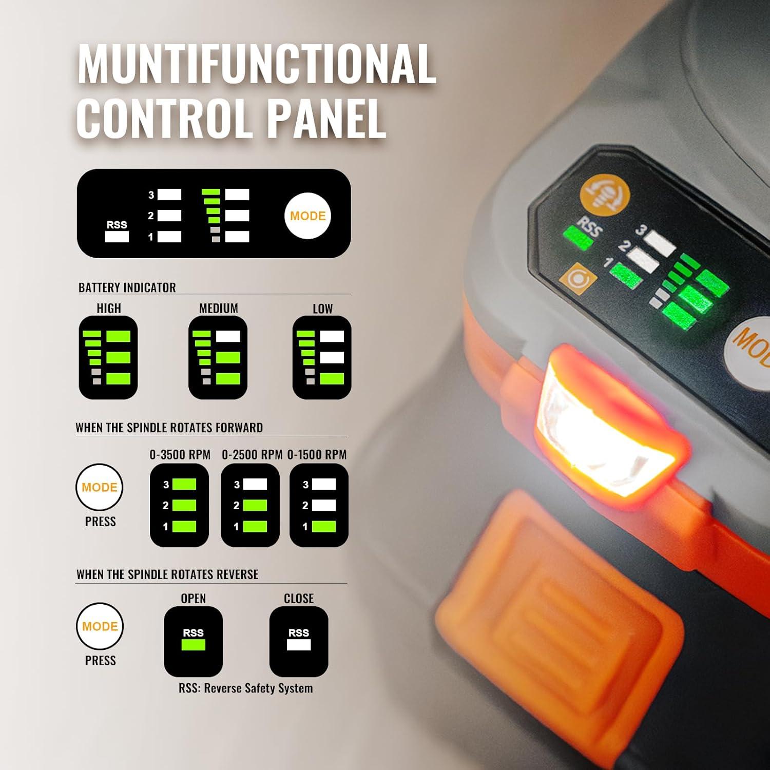 Llave de impacto inalámbrica Bingoway 900N.m 21V 4-en-1 con 2 baterías