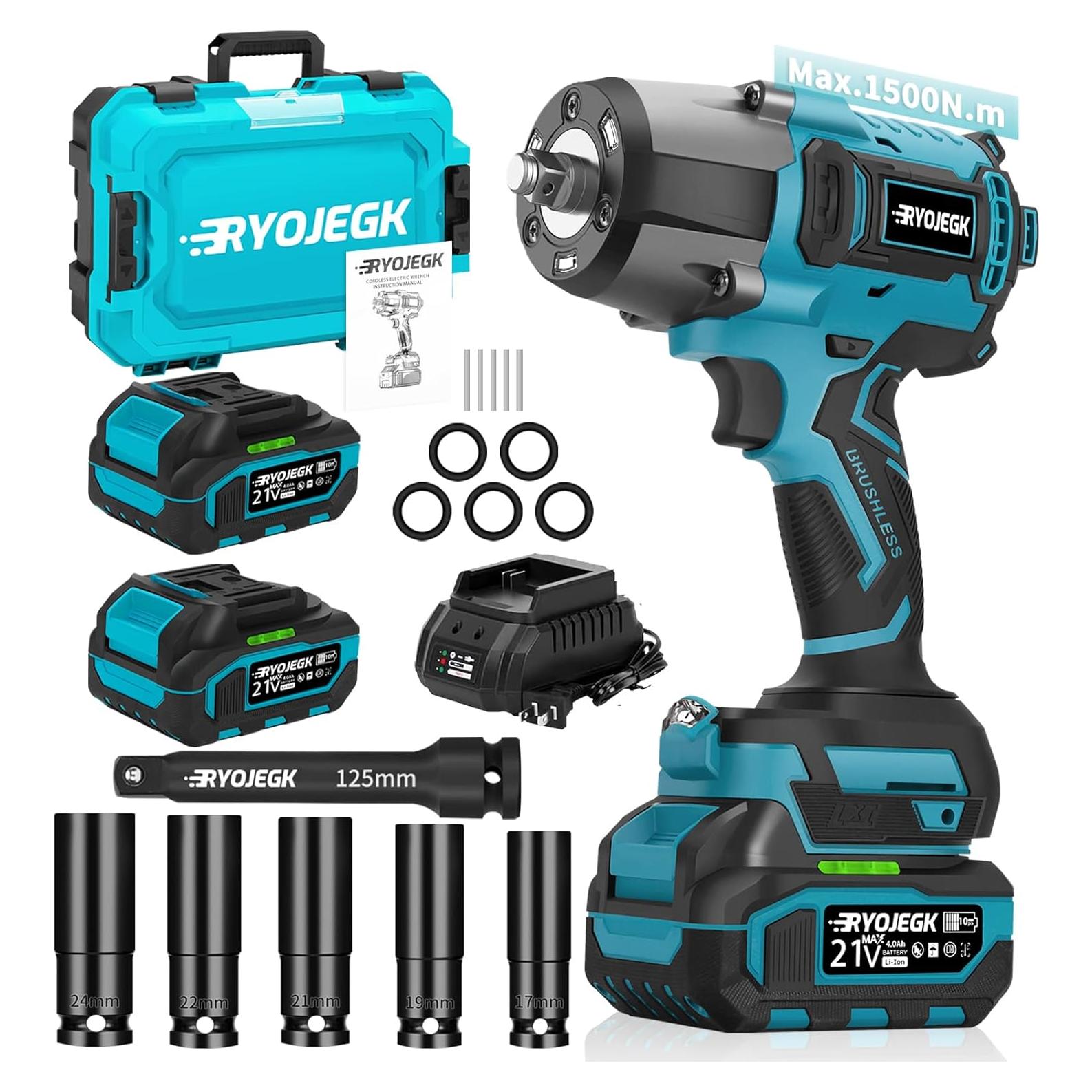 Llave de impacto inalámbrica RYOJEGK 1500N.m 21V 3 velocidades