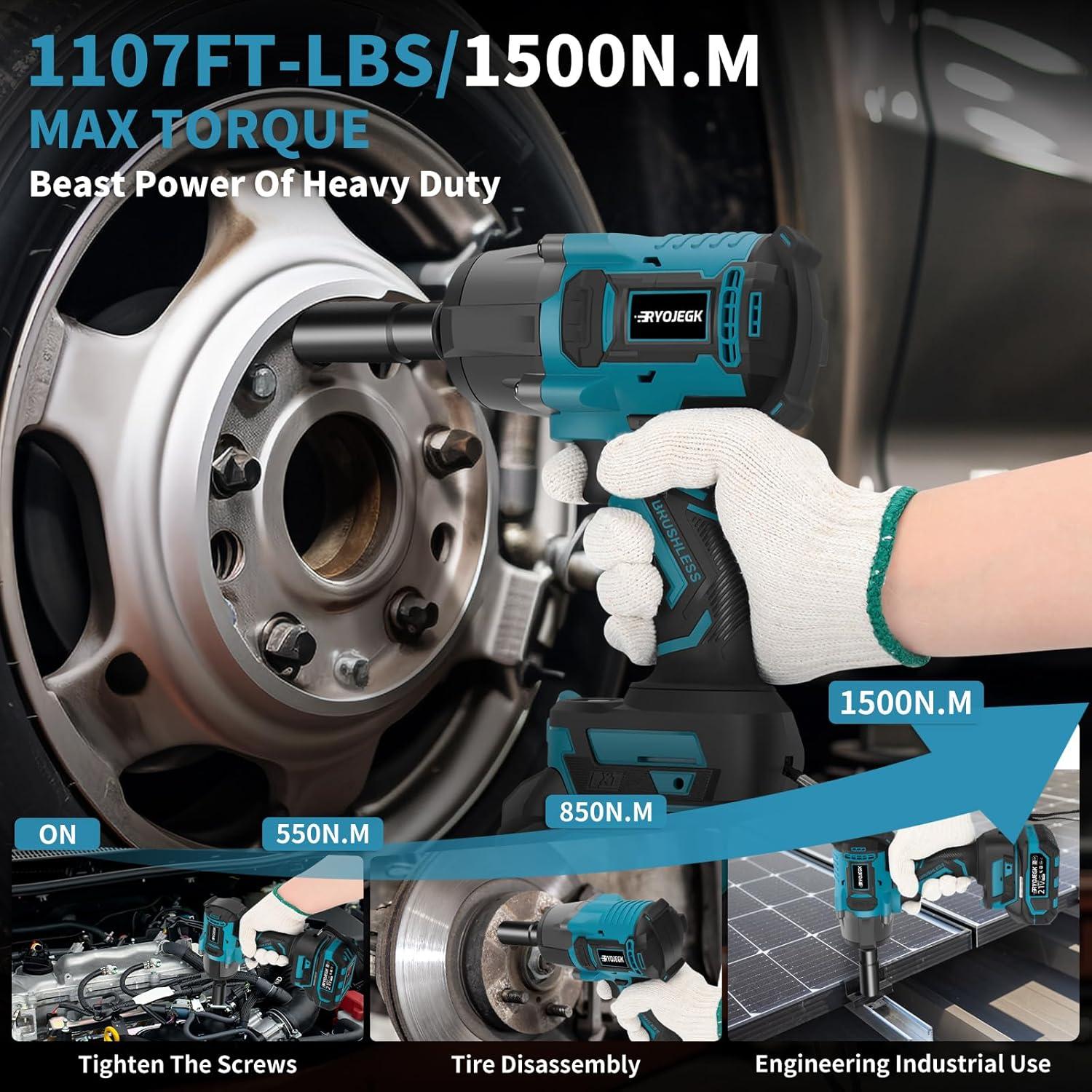 Llave de impacto inalámbrica RYOJEGK 1500N.m 21V 3 velocidades